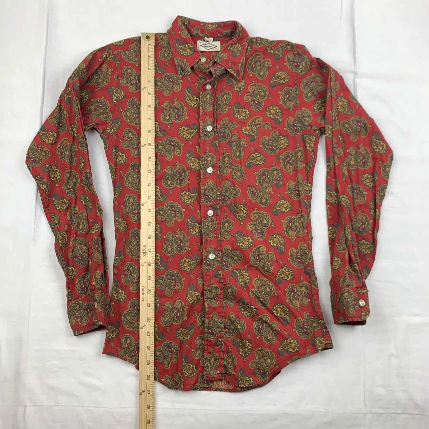 Vintage VINTAGE Model Women's Button-Up Shirt 16 Red Paisley Long Sleeve 70s Classic Size XXL / US 16-18 / IT 52-54 - 5 Thumbnail