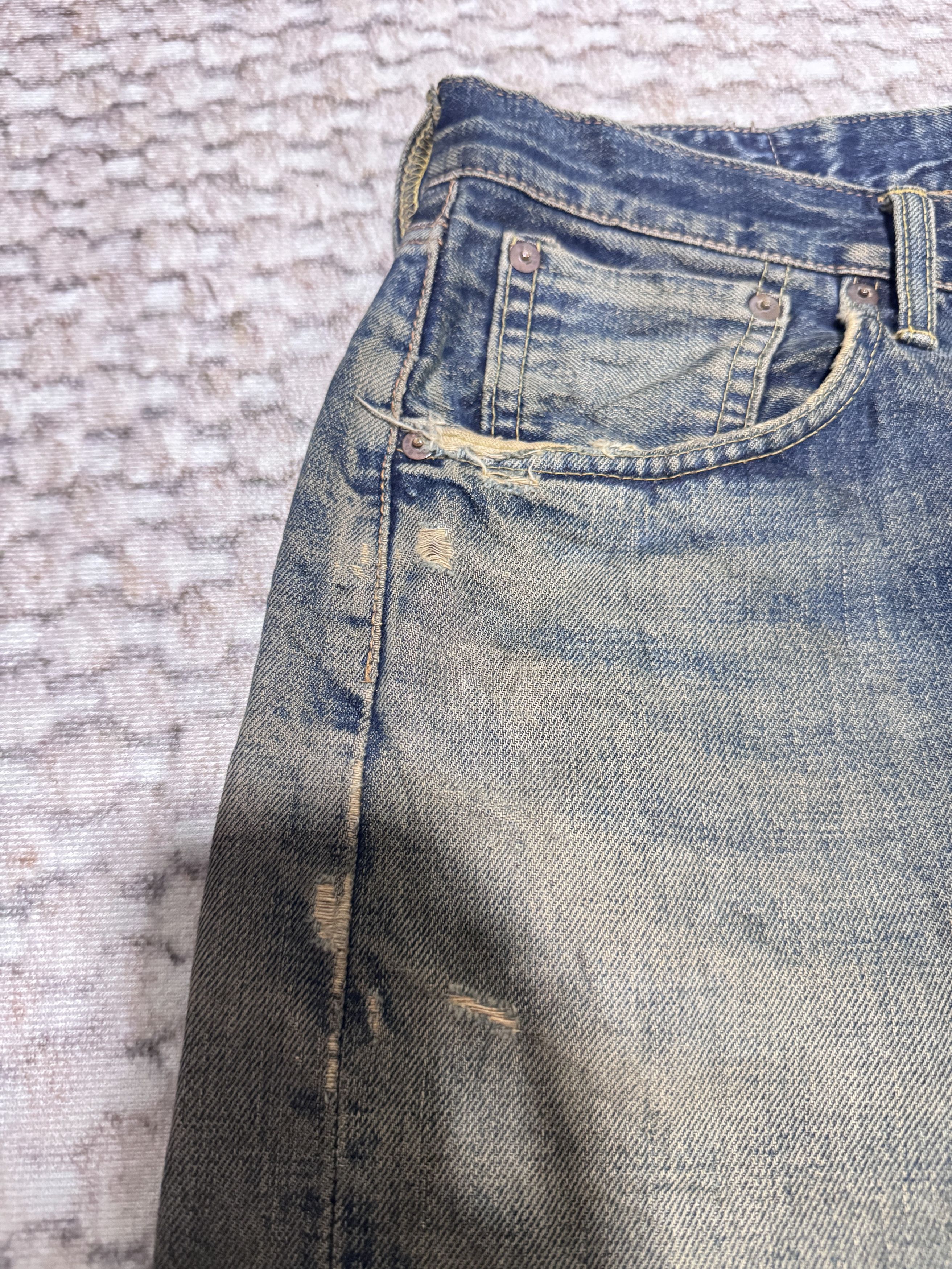 Edwin Vintage Edwin 505X Rusty Natural Distressed Selvadge Jeans Size US 30 / EU 46 - 4 Thumbnail