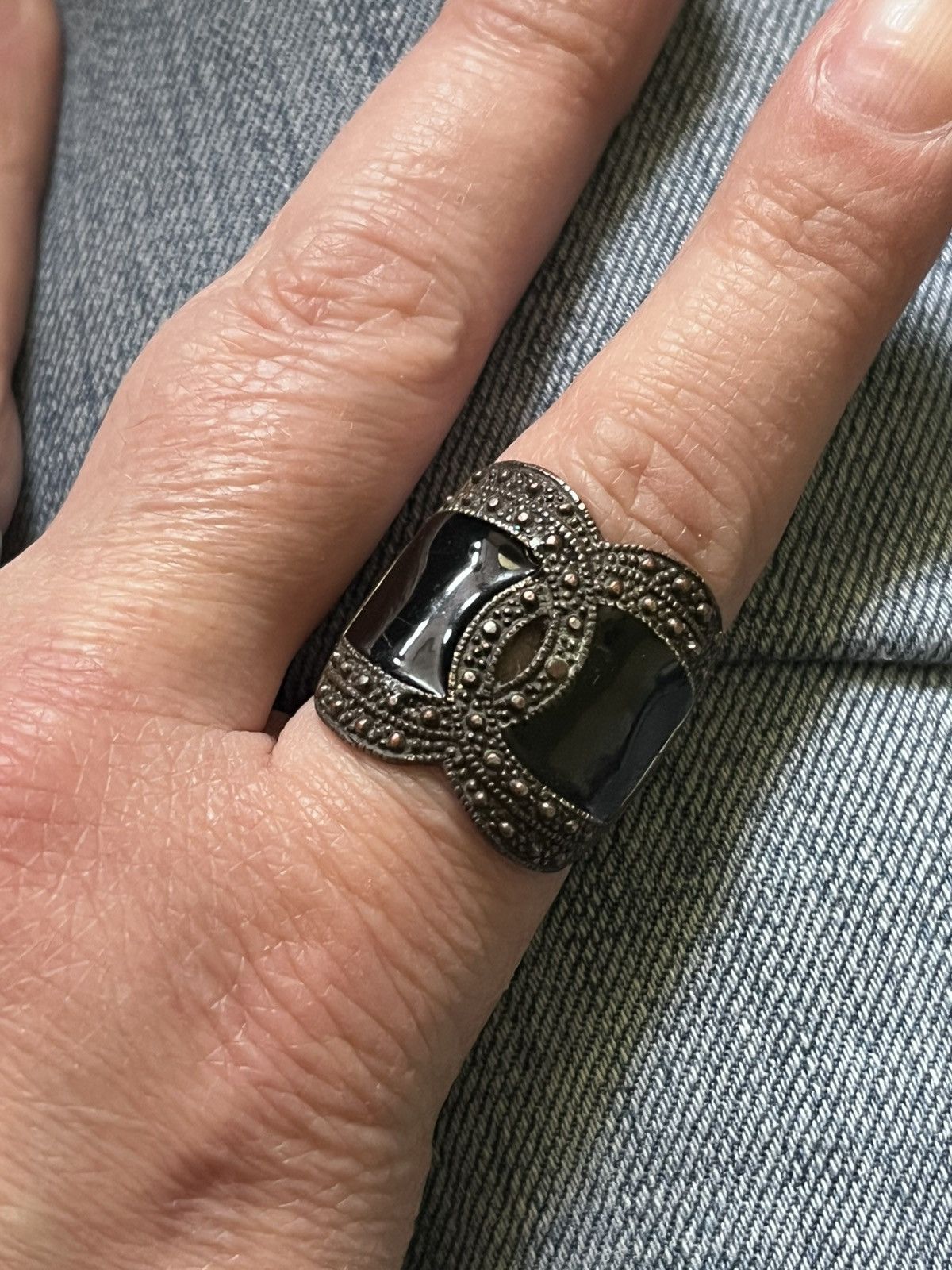 Other Art Deco Black Enamel Copper Tone Wide Band Ring Size 9 Size ONE SIZE - 1 Thumbnail