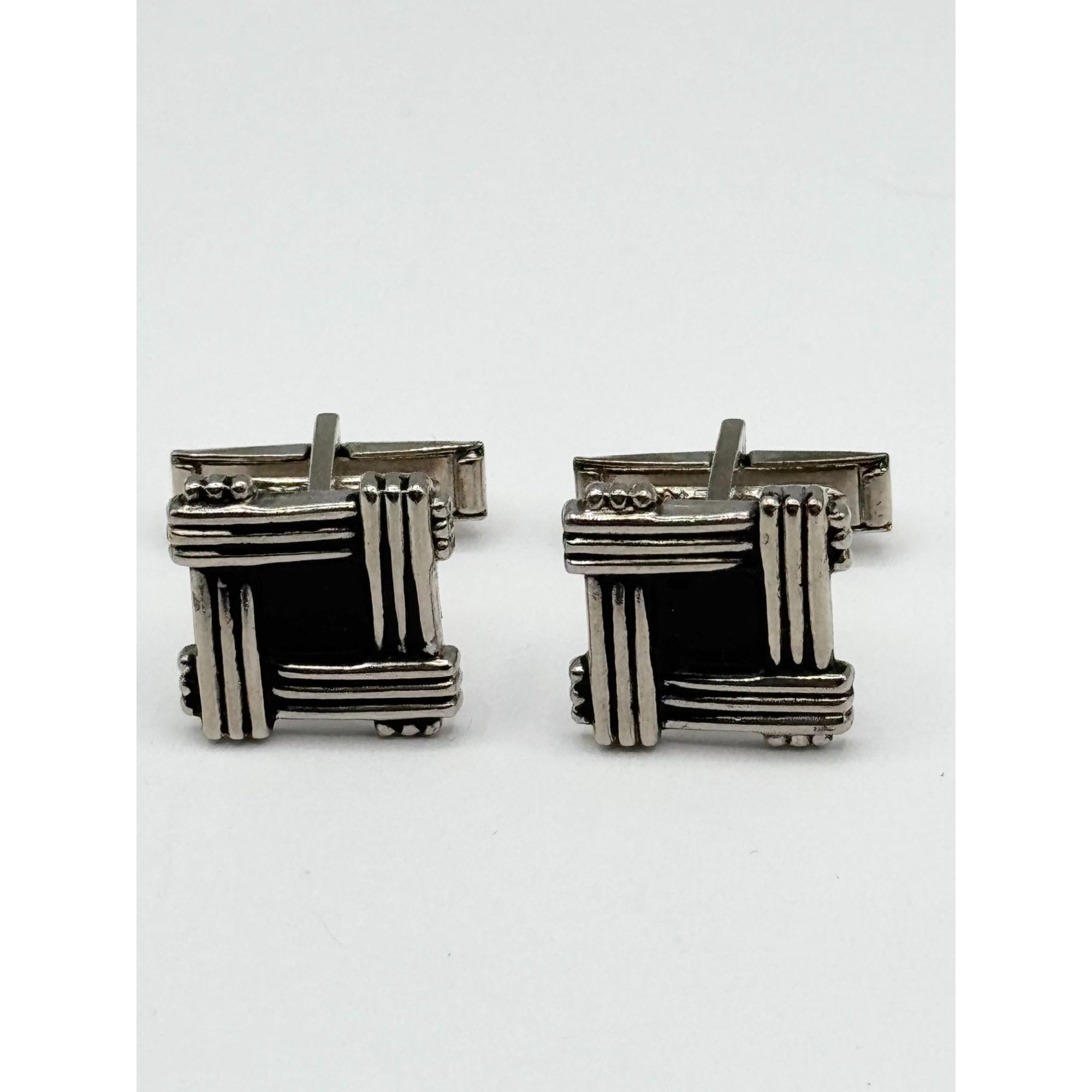 Vintage Vintage silver tone black unisex cuff links Size ONE SIZE - 2 Thumbnail