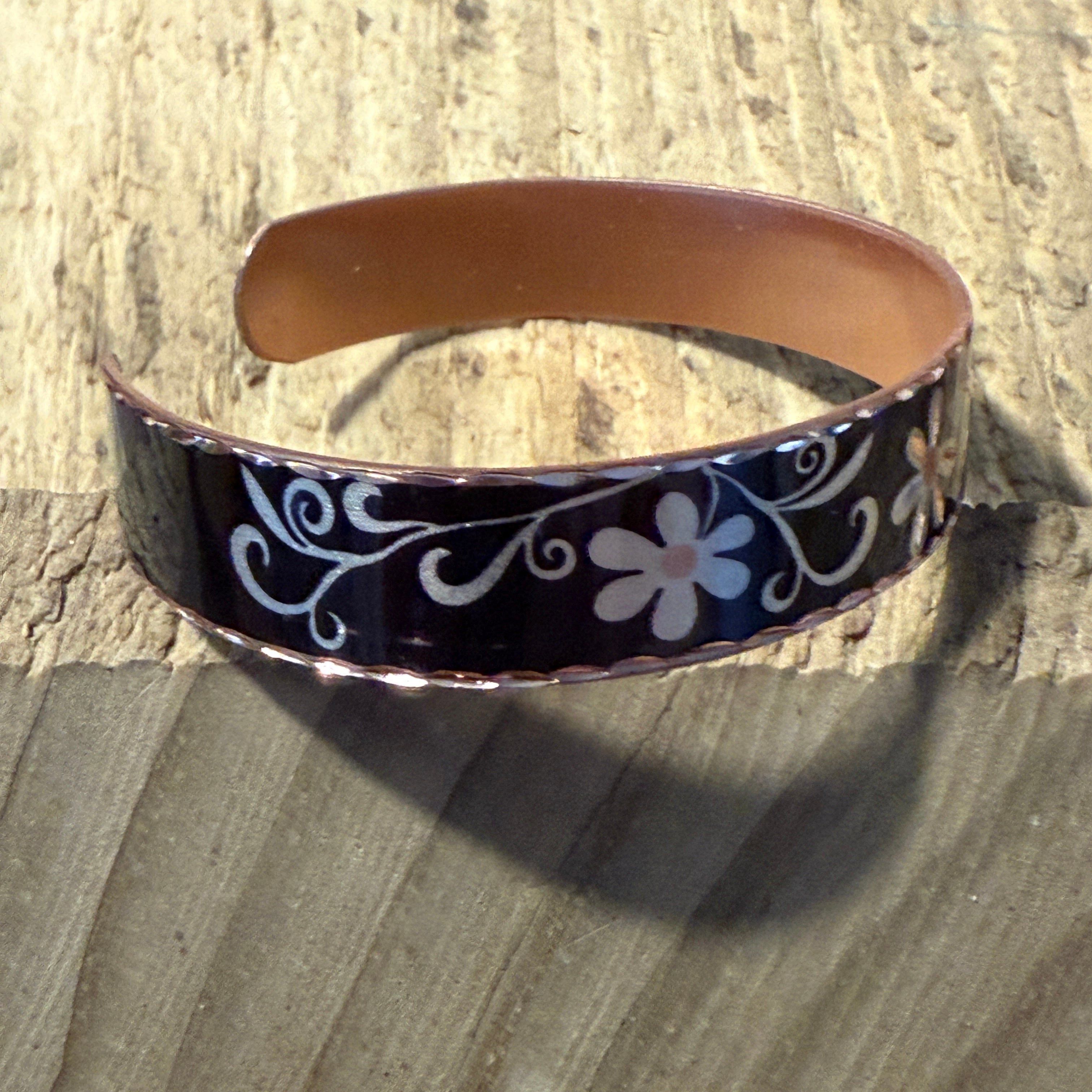 Other Copper Black Diamond Floral Narrow Cuff Bracelet Gift Box Size ONE SIZE - 6 Thumbnail