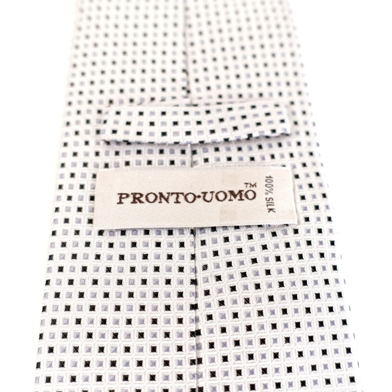 Pronto Uomo Pronto Uomo White Geometric Check Woven Silk Tie Size ONE SIZE - 4 Thumbnail