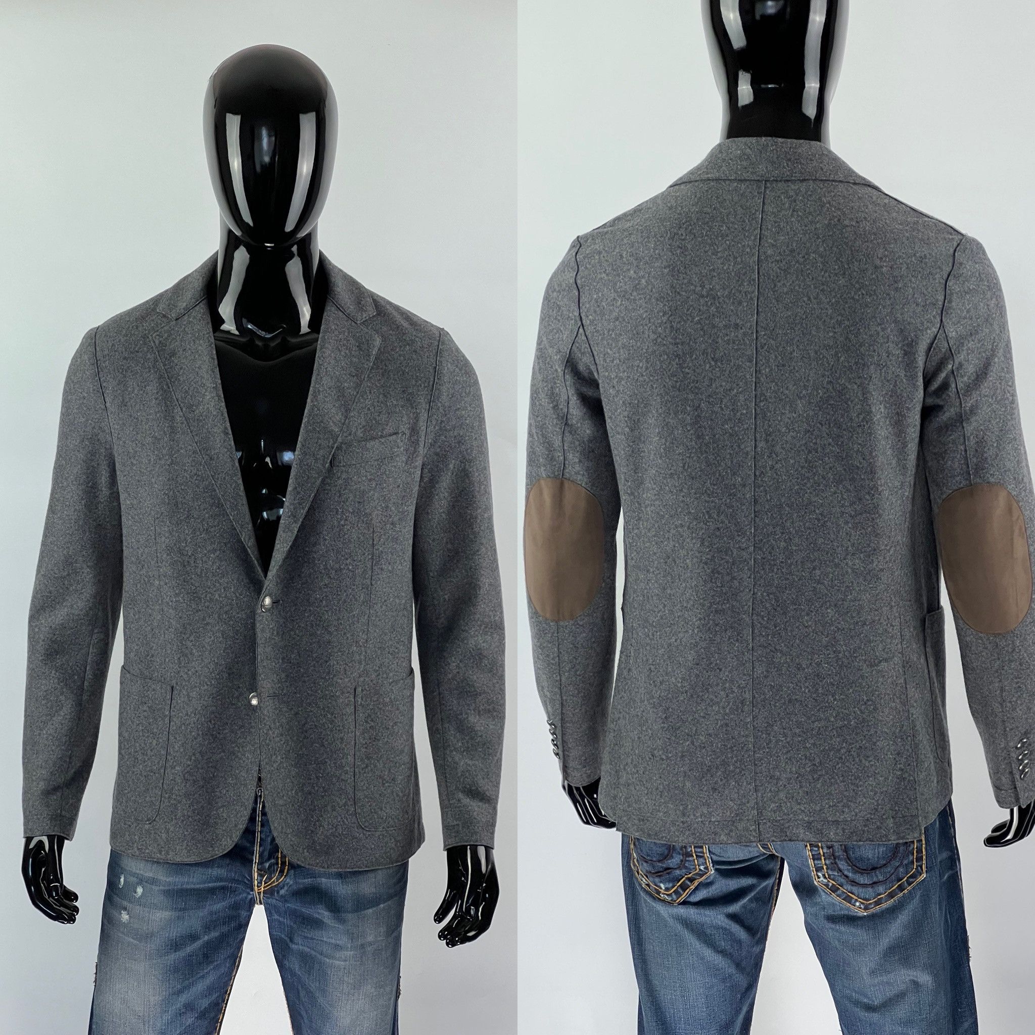 Eleventy Eleventy Men's Gray Wool Blazer Size 52 M/L Suede Details Size 52R - 1 Thumbnail