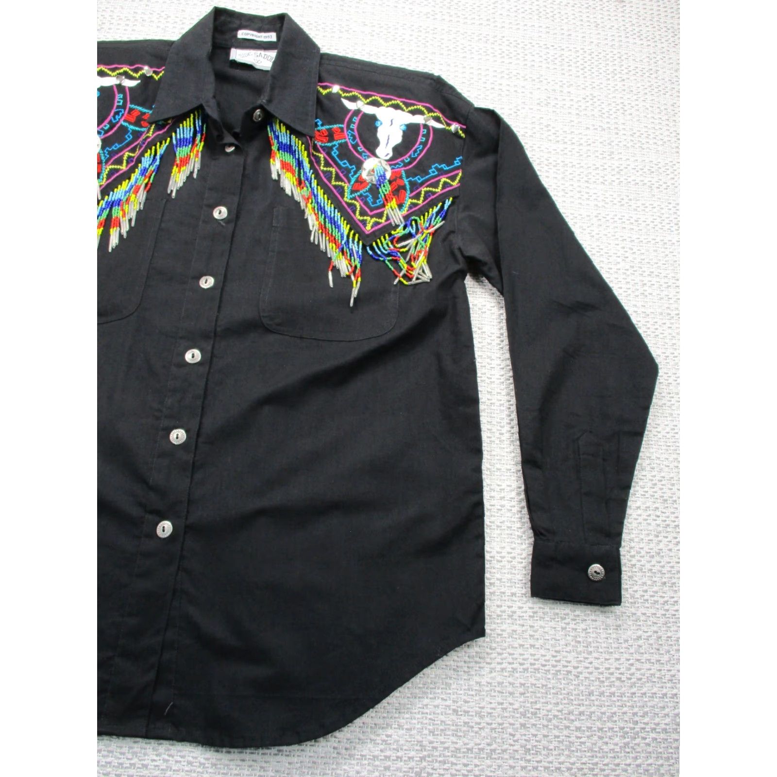 Vintage Side Saddle Vintage Shirt Womens Sz S Embroidered Beaded Western Button Up RARE Size S / US 4 / IT 40 - 2 Thumbnail