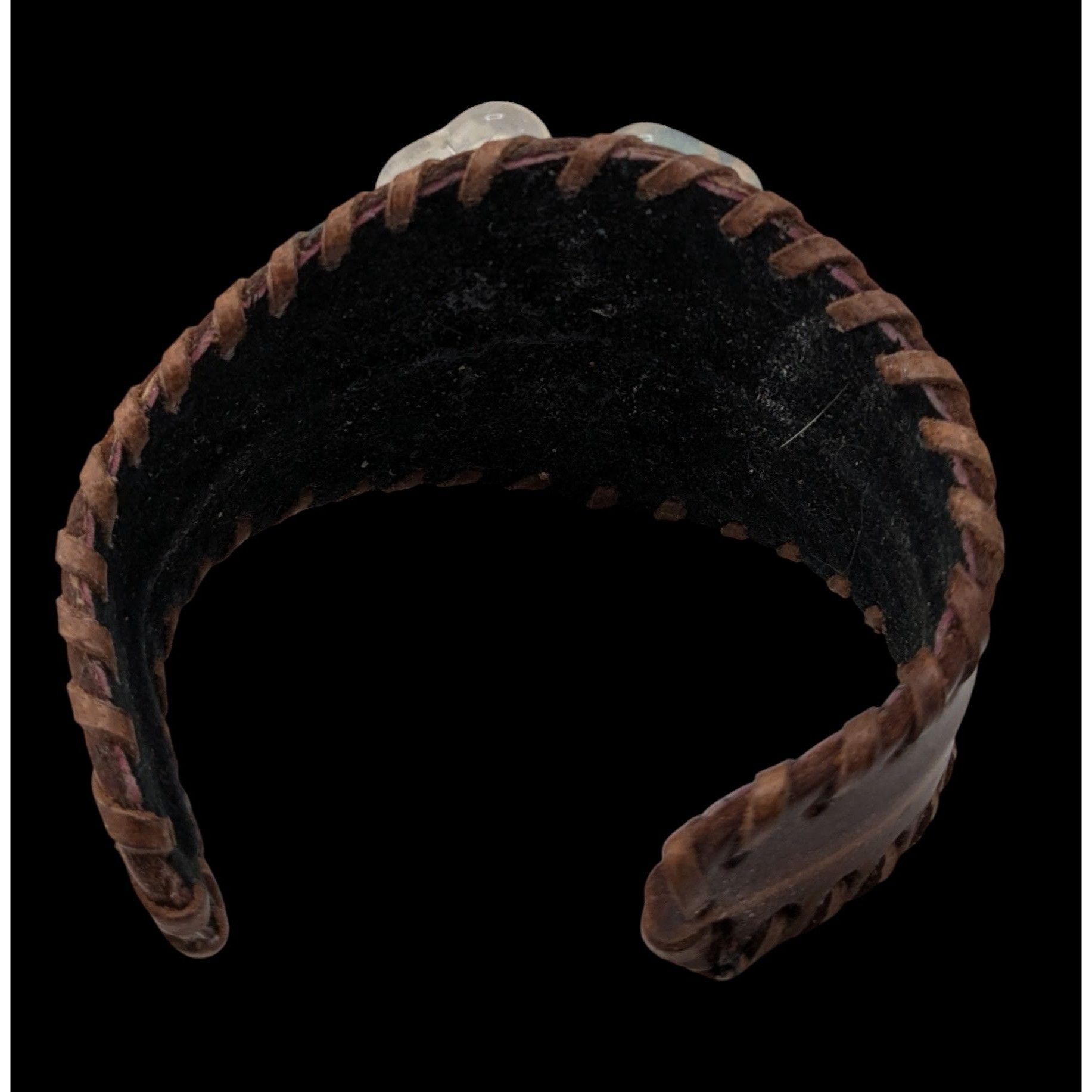 Handmade Handcrafted Leather Cuff Bracelet With Gemstone Flower Desig Size ONE SIZE - 3 Thumbnail