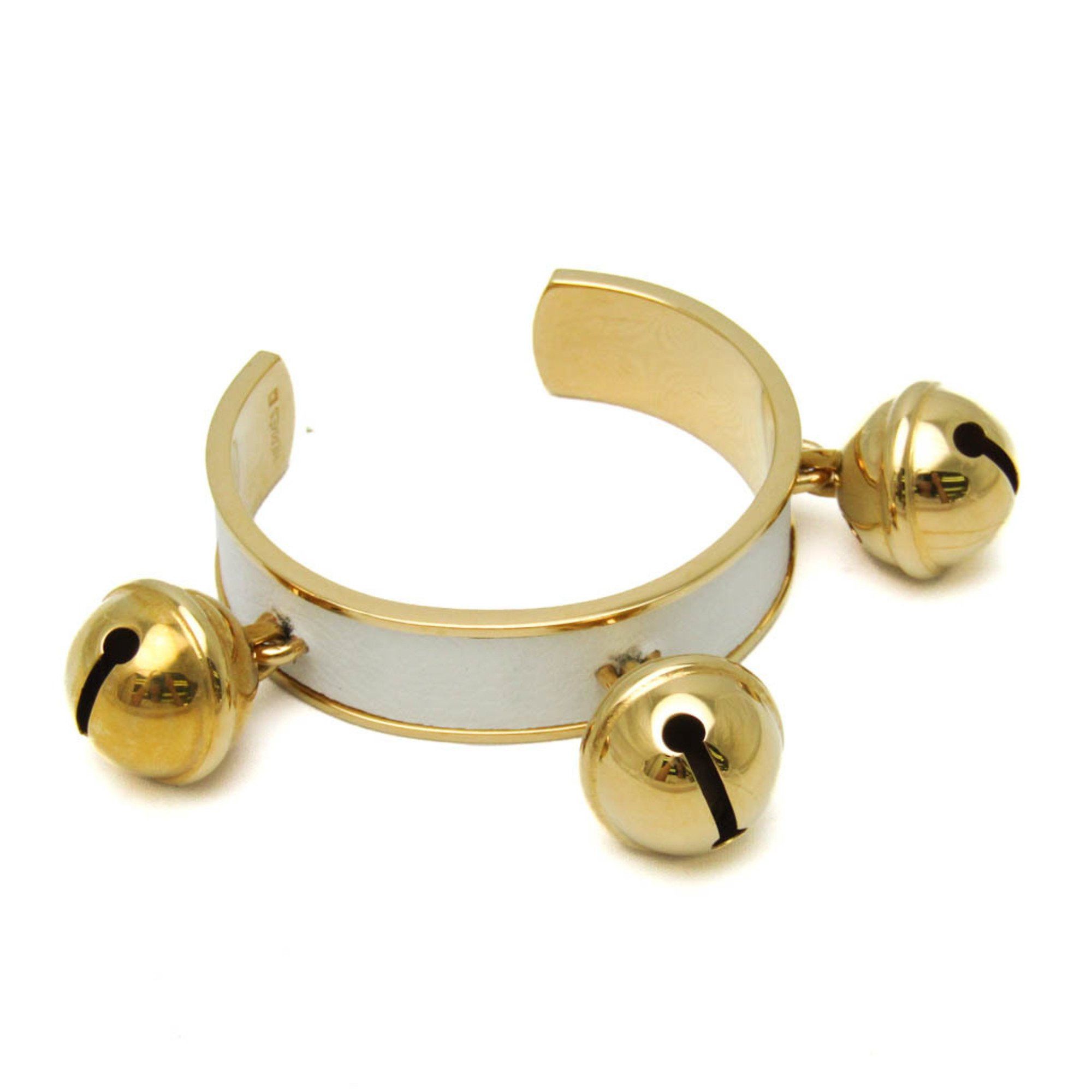 Hermes Hermes Bell Leather,Metal Bangle Gold,White Size ONE SIZE - 1 Thumbnail