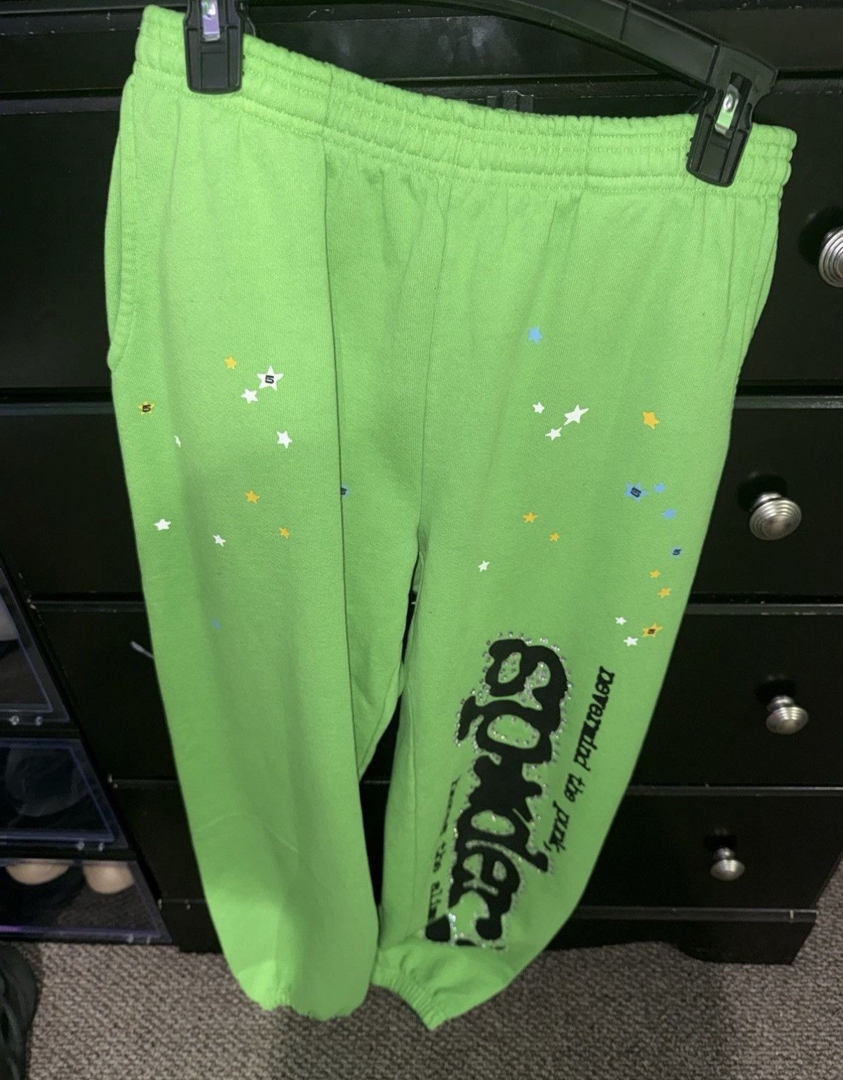 sp5der rhinestone green pants small