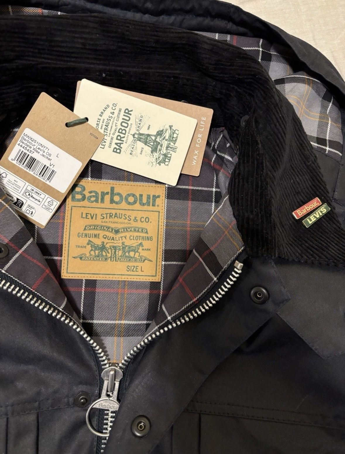Barbour Barbour x Levi's OS Bedale Waxed Jacket L Blue Oversized Size US L / EU 52-54 / 3 - 3 Thumbnail
