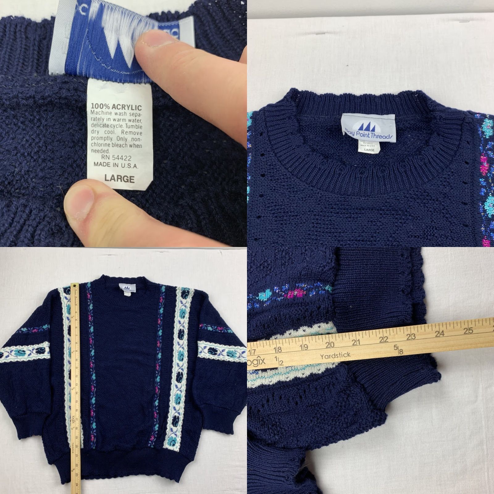 Vintage VINTAGE Bay Point Threads Sweater Womens L Blue Glitter Pullover 90s Knit Crew Neck Long Sleeve Size L / US 10 / IT 46 - 8 Thumbnail