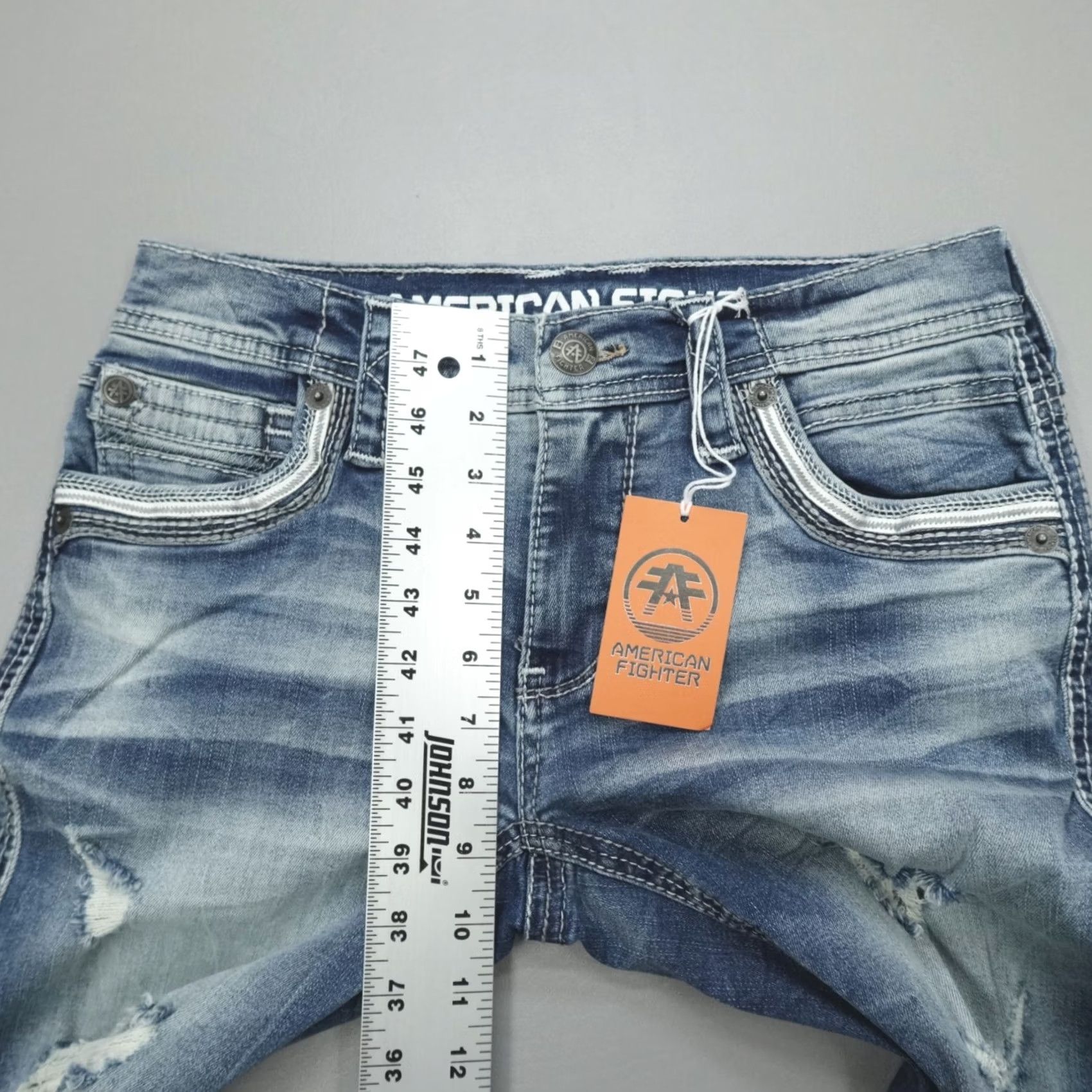 Affliction Affliction Denim Jeans Gage Peak Grove Men's 29 Blue Embroidered Slim Straight Casual 5-Pocket Denim 99% Cotton 1% Spandex Size US 29 - 7 Thumbnail