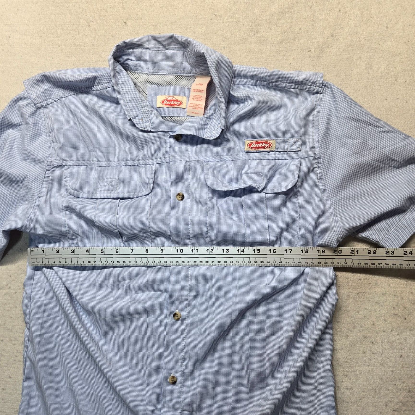 Vintage Berkely Button-Up Solid Blue Shirt Short Sleeve Adult Men M Medium Blue Shirt Short Sleeve Mens Regular Button-Down Collared Fish Theme Casual Size US M / EU 48-50 / 2 - 4 Thumbnail