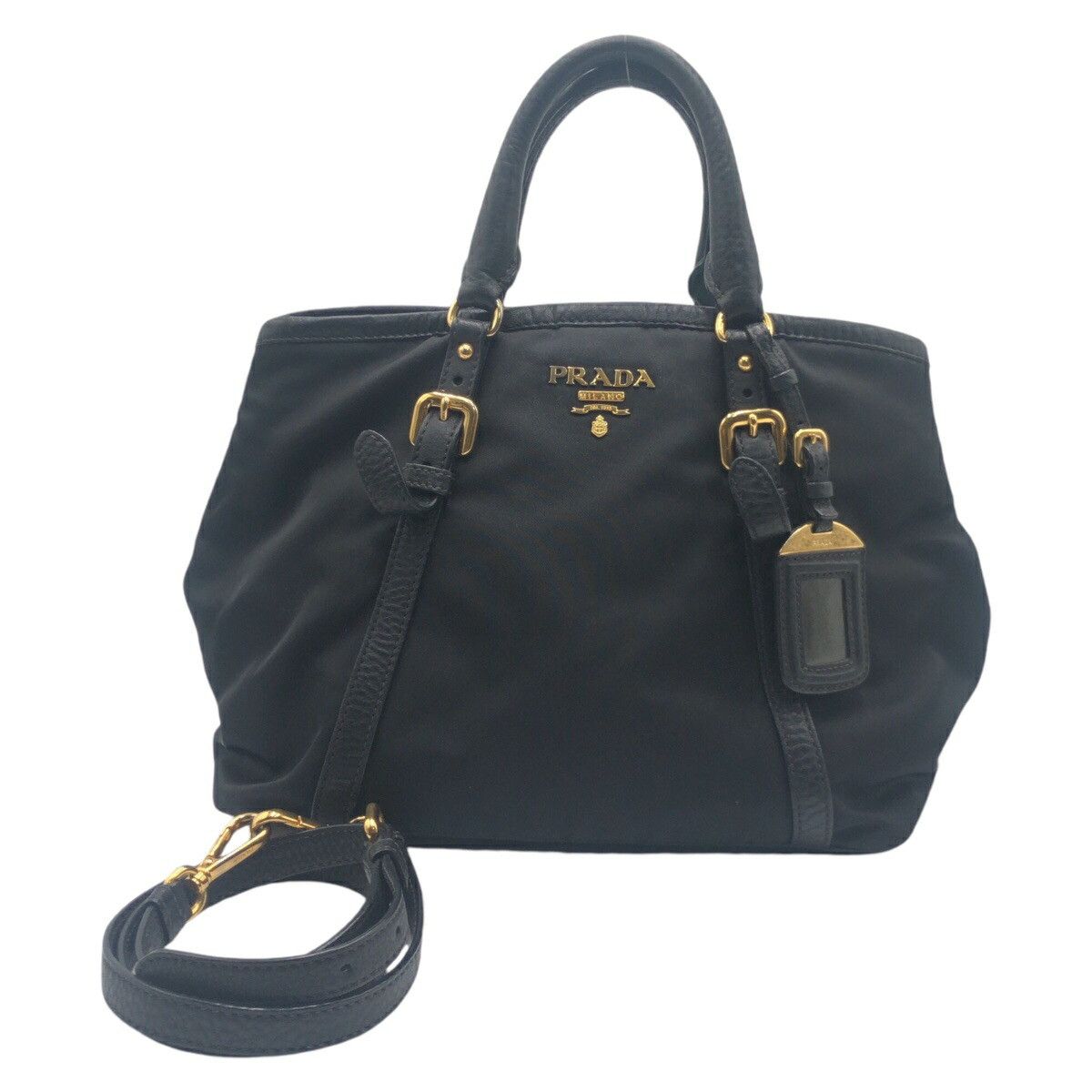 Prada Prada Tessuto Nylon/leather 2Way Bag Leather Shoulder Bag in Black, Women's