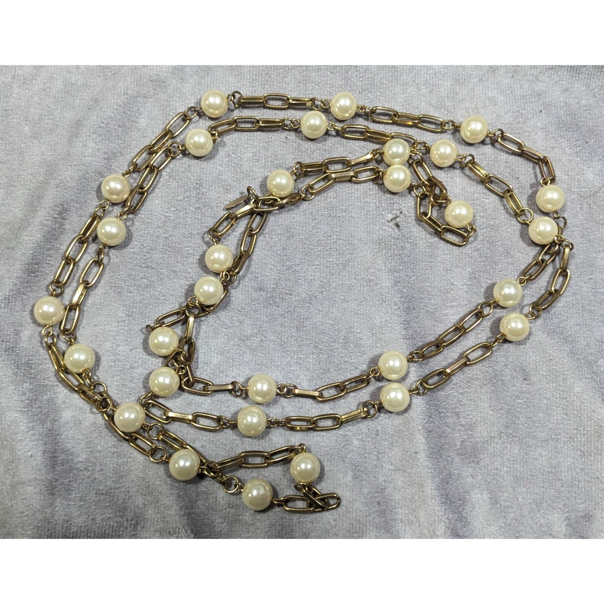 Other Vintage EsMor Gold Tone Faux Pearl Paperclip Chain Necklace Size ONE SIZE - 8 Thumbnail