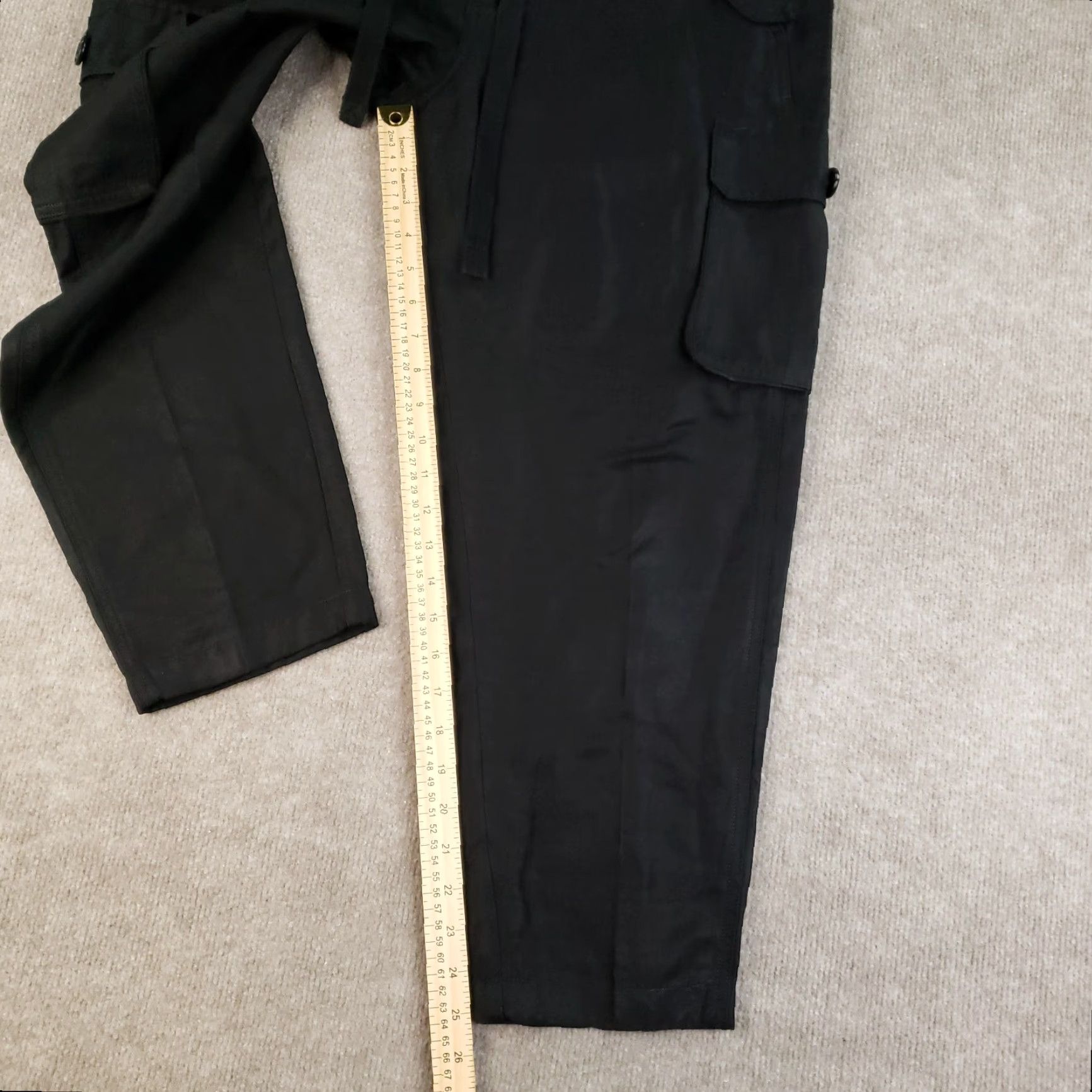 Vince Vince Cropped Pants Womens Medium Black Pockets Linen Blend Drawstring Front Flat Front Size 32" / US 10 / IT 46 - 2 Thumbnail