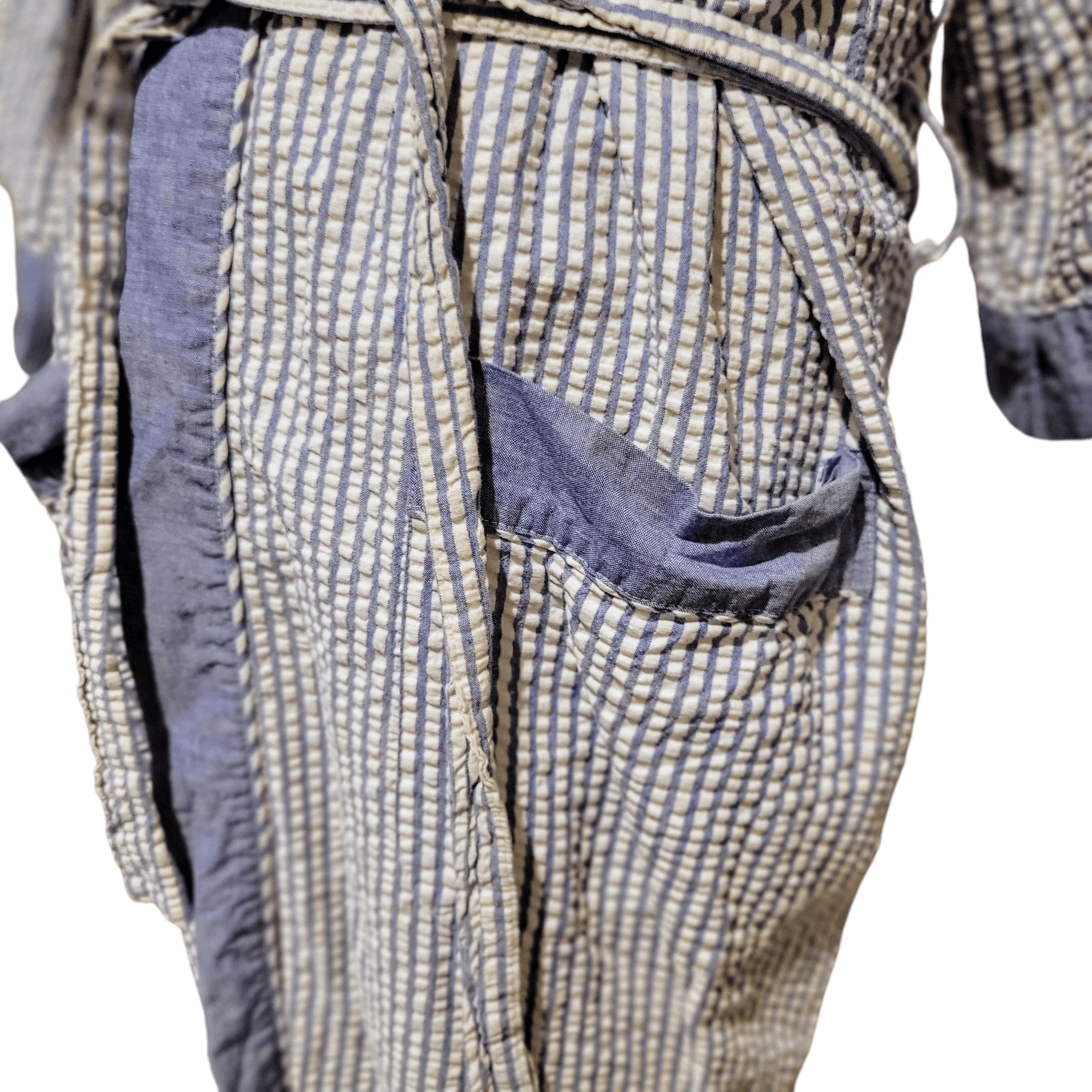 Bill Blass Bill Blass Lightweight Blue White Seersucker Cotton Robe Size ONE SIZE - 4 Thumbnail
