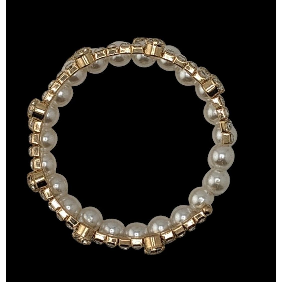 Other Elegant Gold Tone & Faux Pearl Coil Bracelet With Rhinestone Size ONE SIZE - 3 Thumbnail