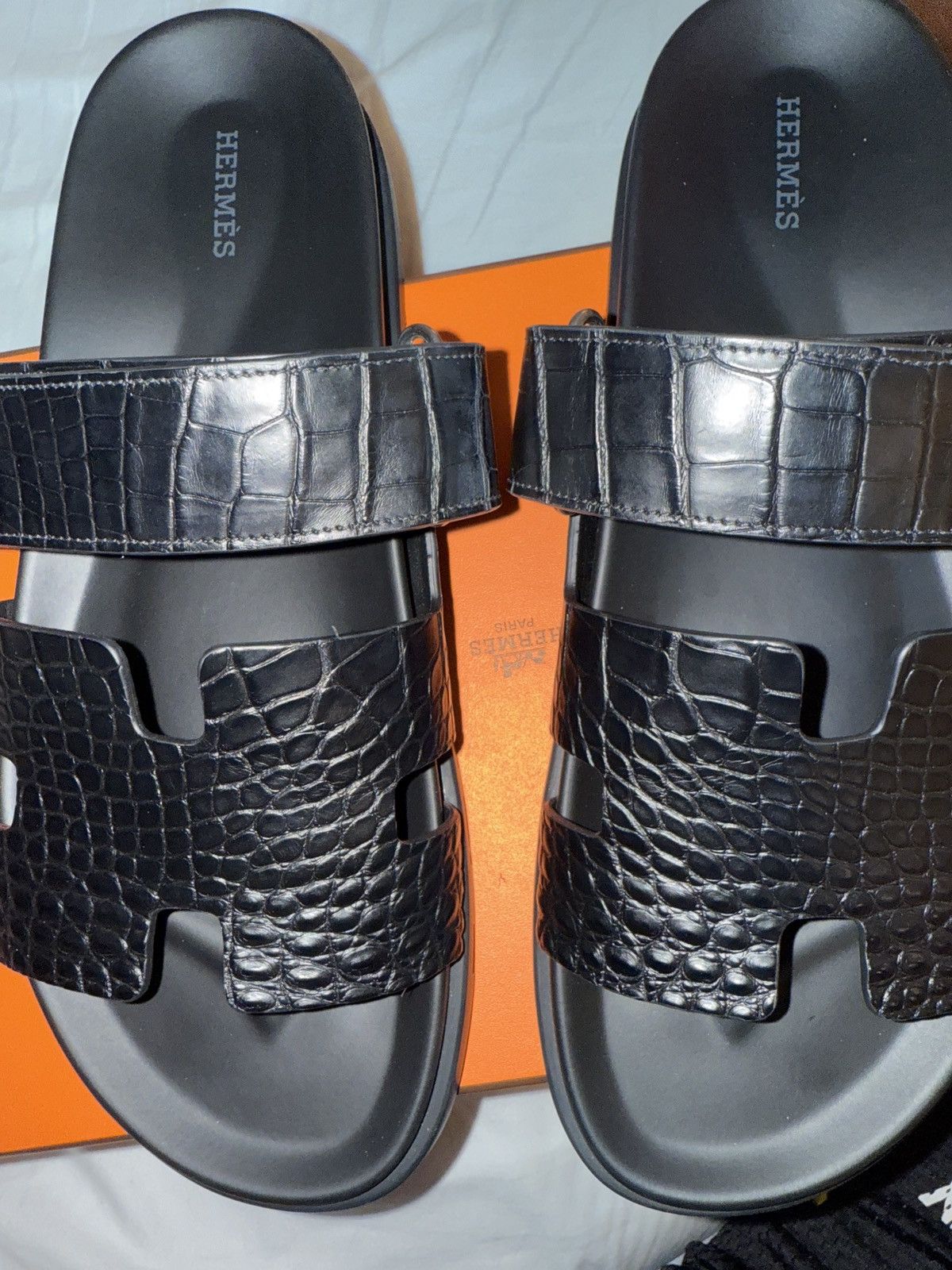 Hermes Hermes Alligator Chypre Sandals Black Noir Size US 10 / EU 43 - 7 Thumbnail