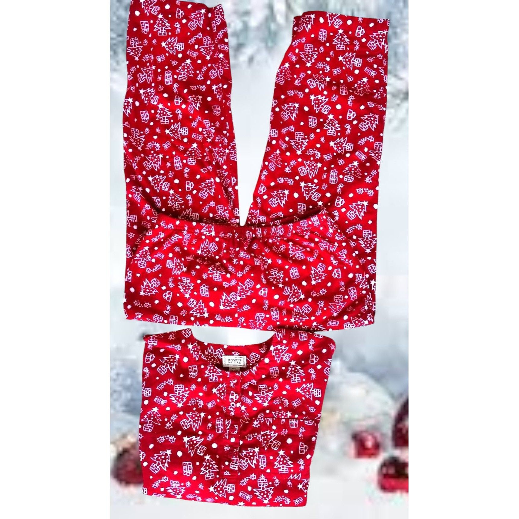 Other Vintage Jennifer Moore Christmas Pajamas Large Red 2 piece F Size 30" / US 8 / IT 44 - 6 Thumbnail