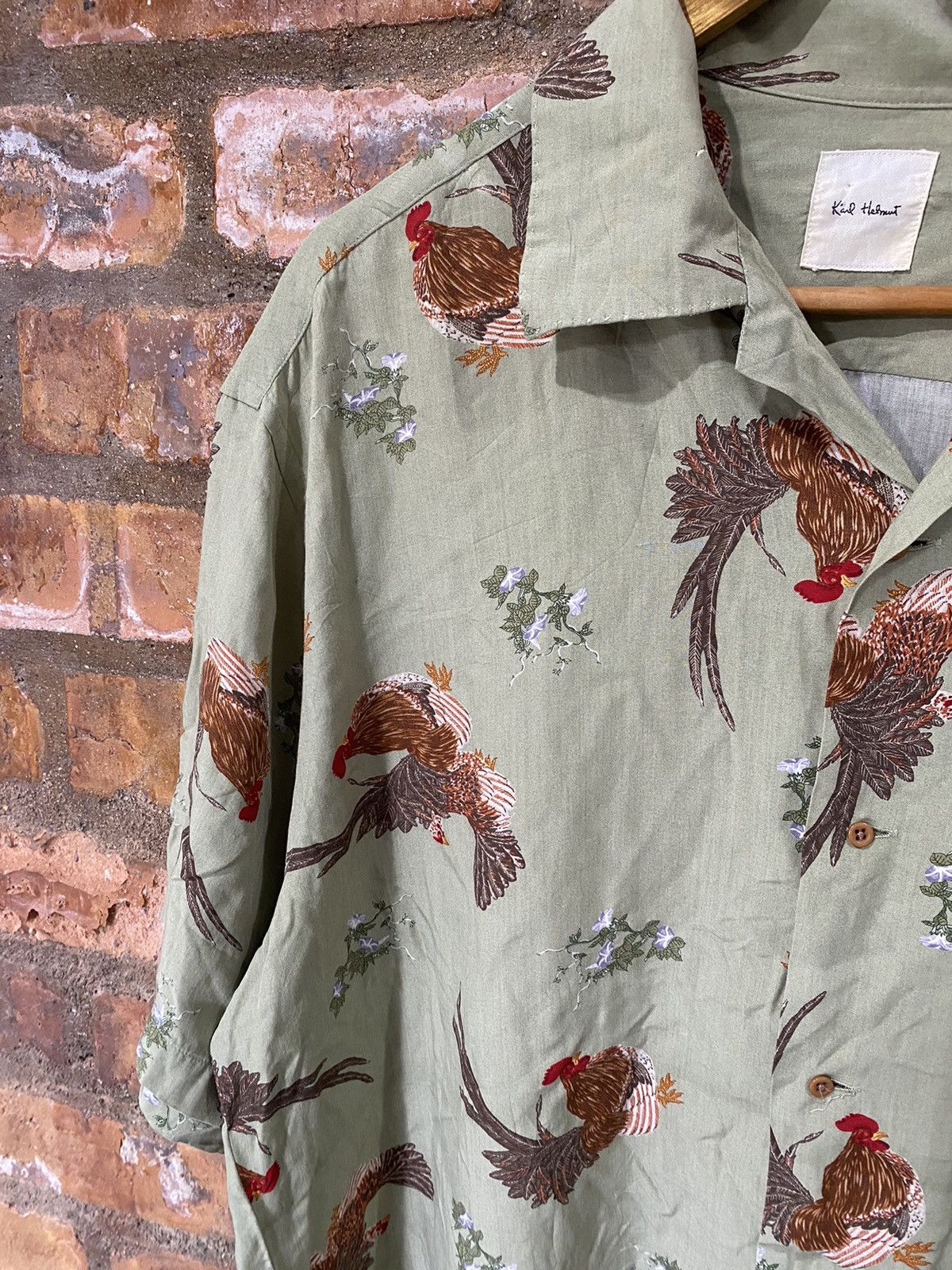Yoshiyuki Konishi 1990s 🔥SAMPLE Karl Helmut Rooster Rayon button up Size XL / US 12-14 / IT 48-50 - 6 Thumbnail