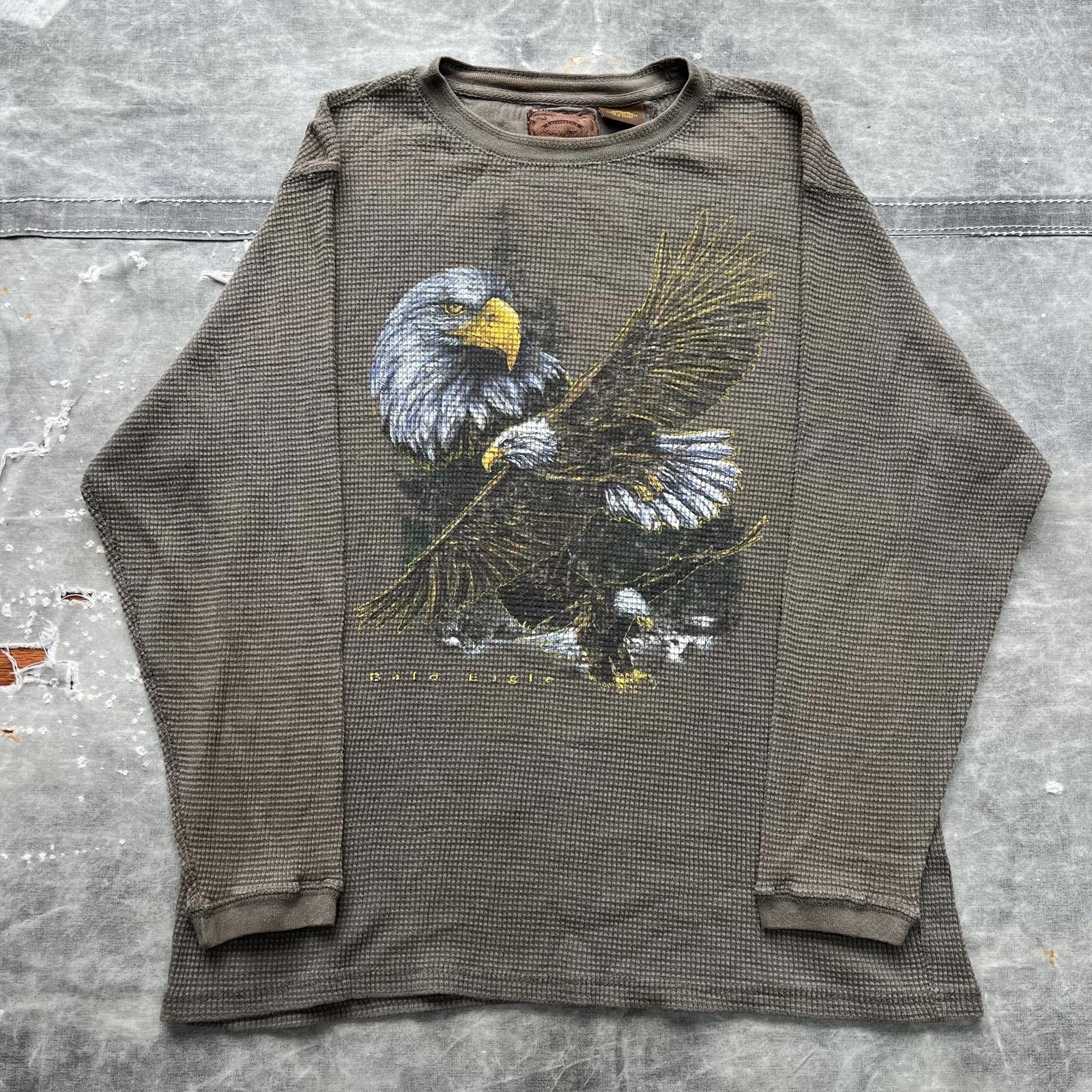 Vintage Vintage Y2K Olive Green Bald Eagle Nature Thermal Shirt Size US M / EU 48-50 / 2 - 1 Thumbnail