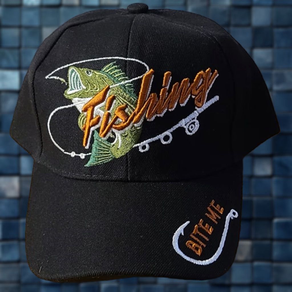 Poler FISHING POLE FISH HOOK BITE ME FISHERMAN OUTDOOR BASEBALL CAP BLACK Size ONE SIZE - 1 Thumbnail