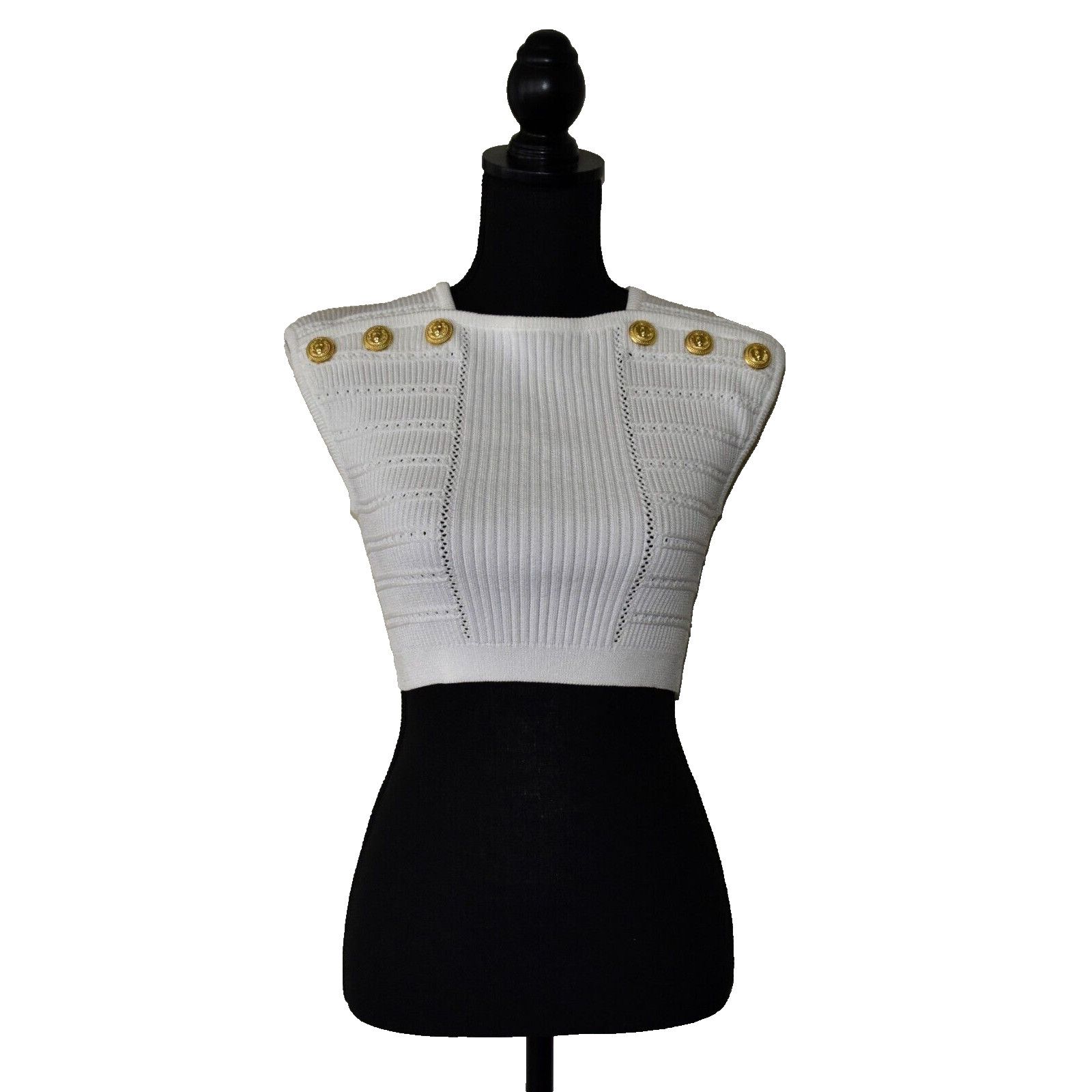 Balmain NWT BALMAIN Ribbed Knit Six Embellished Buttons Top 38 $1195 Size XS / US 0-2 / IT 36-38 - 1 Thumbnail