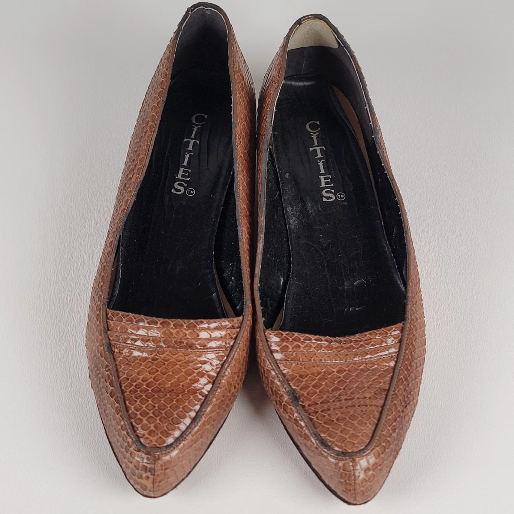 Vintage Cities Brown Snake Leather Dress Shoe Slip-on Heel Women's 5.5 M Pump Block Heel 90s Y2K Leather Brazil Shoes Size M / US 6-8 / IT 42-44 - 2 Thumbnail