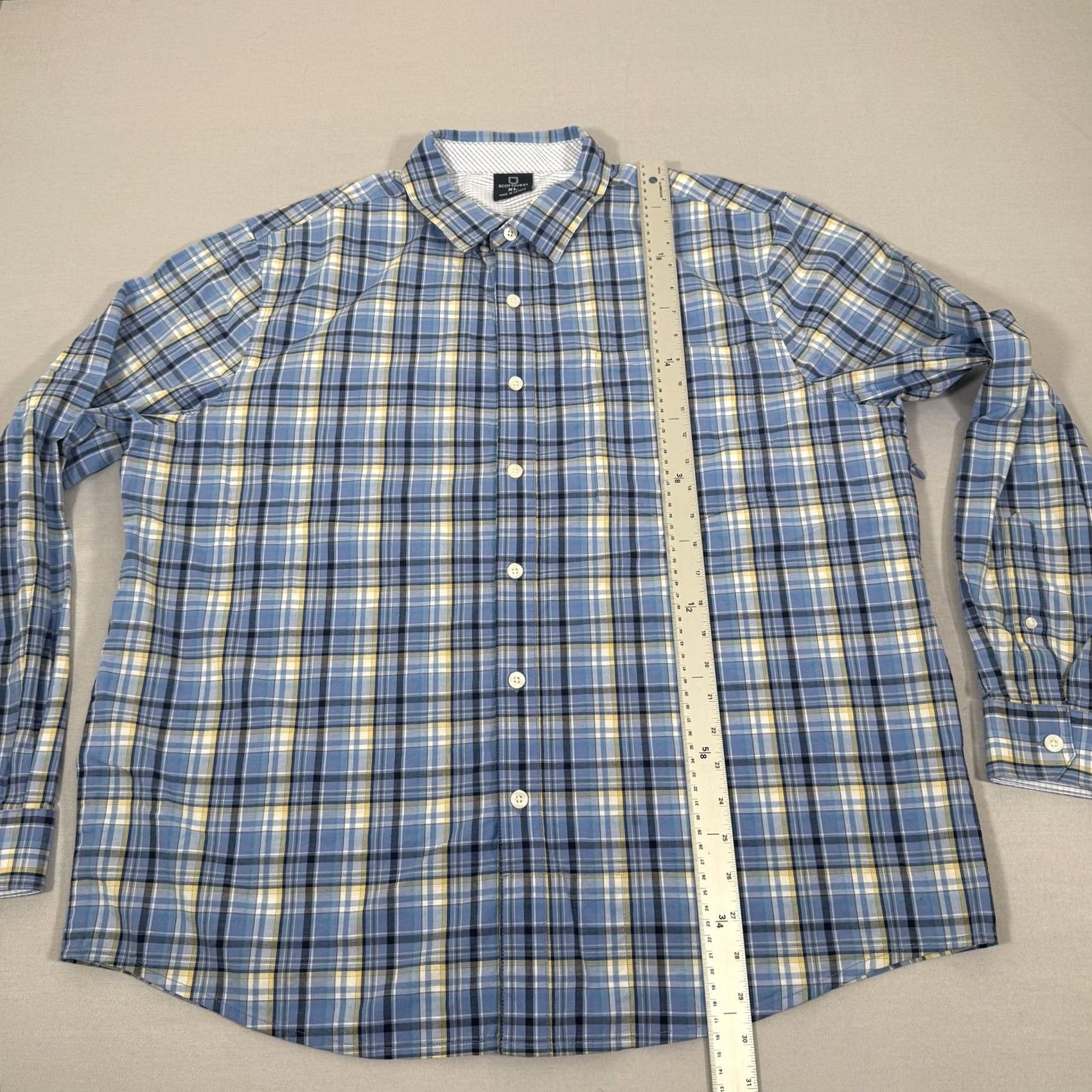 Vintage SCOTTeVEST Shirt Mens XL Blue Plaid Ozark Button Up Stretch Travel Pockets Hike Size US XL / EU 56 / 4 - 5 Thumbnail