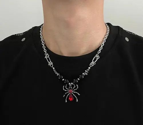 Jewelry Spider Pendant Choker Necklace with Red Gem Size ONE SIZE - 3 Thumbnail