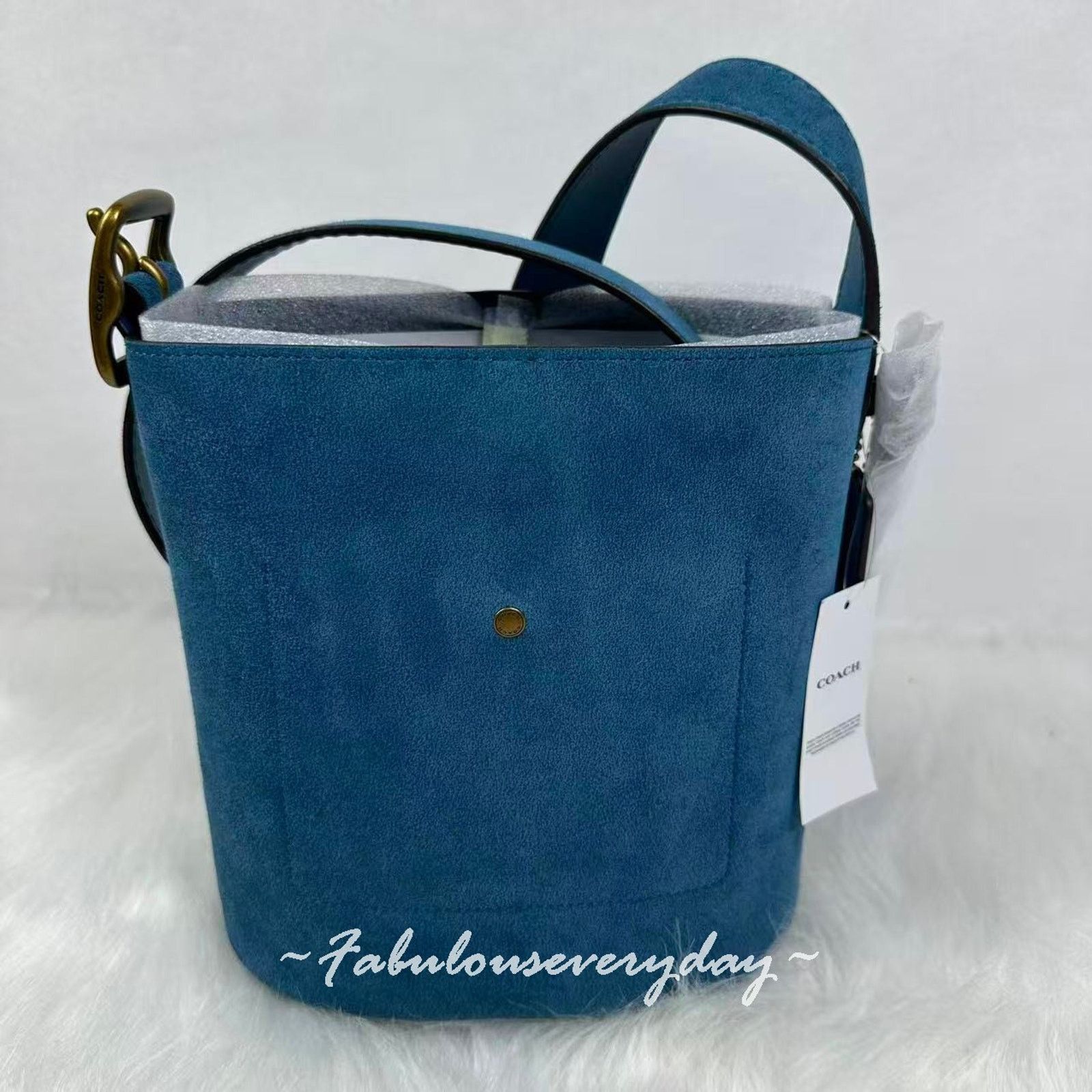 Coach Coach Bleecker Bucket Bag 21 Crossbody Suede/Brass/Sea Blue Size ONE SIZE - 5 Thumbnail