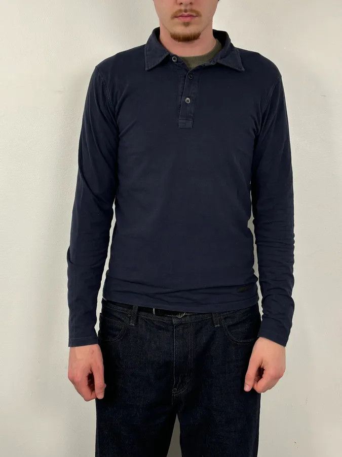 Prada 2000s Prada Navy Longsleeve Washed Polo Size US M / EU 48-50 / 2 - 2 Thumbnail