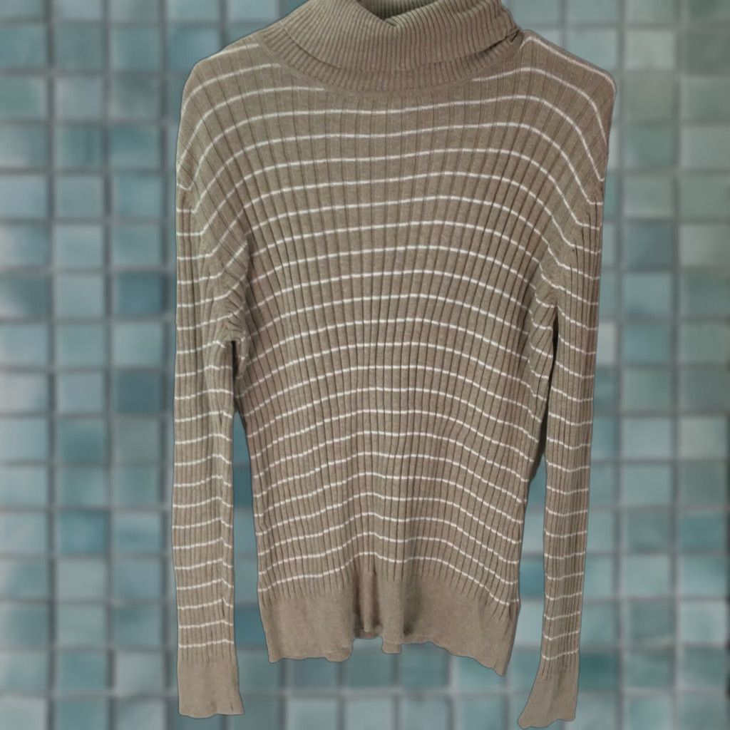 Croft & Barrow Croft & Barrow Womens Pullover Sweater Striped Brown Knit Turtle Neck Long Sleeve Size L Size L / US 10 / IT 46 - 1 Thumbnail
