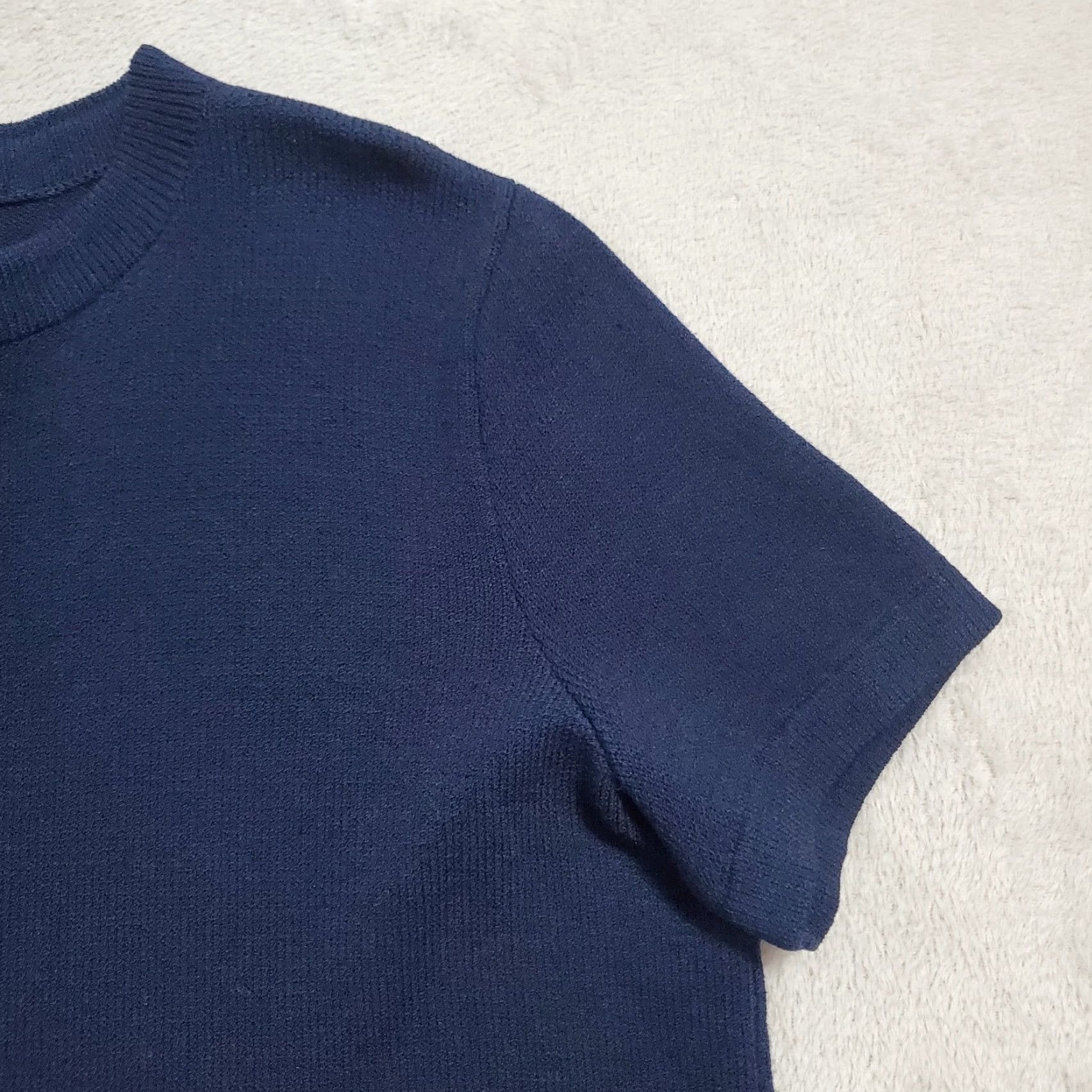 Vintage VINTAGE St John Collection Marie Gray Top Women L Navy Blue Santana Knit Back Zip Crew Neck Short Sleeve Size L / US 10 / IT 46 - 6 Thumbnail