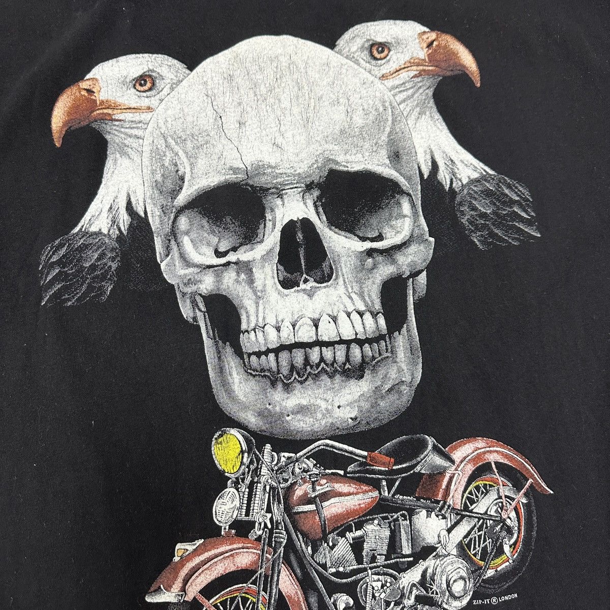 Vintage Vintage 90s Zip it London Skull Eagle Harley biker tee og Size US M / EU 48-50 / 2 - 4 Thumbnail