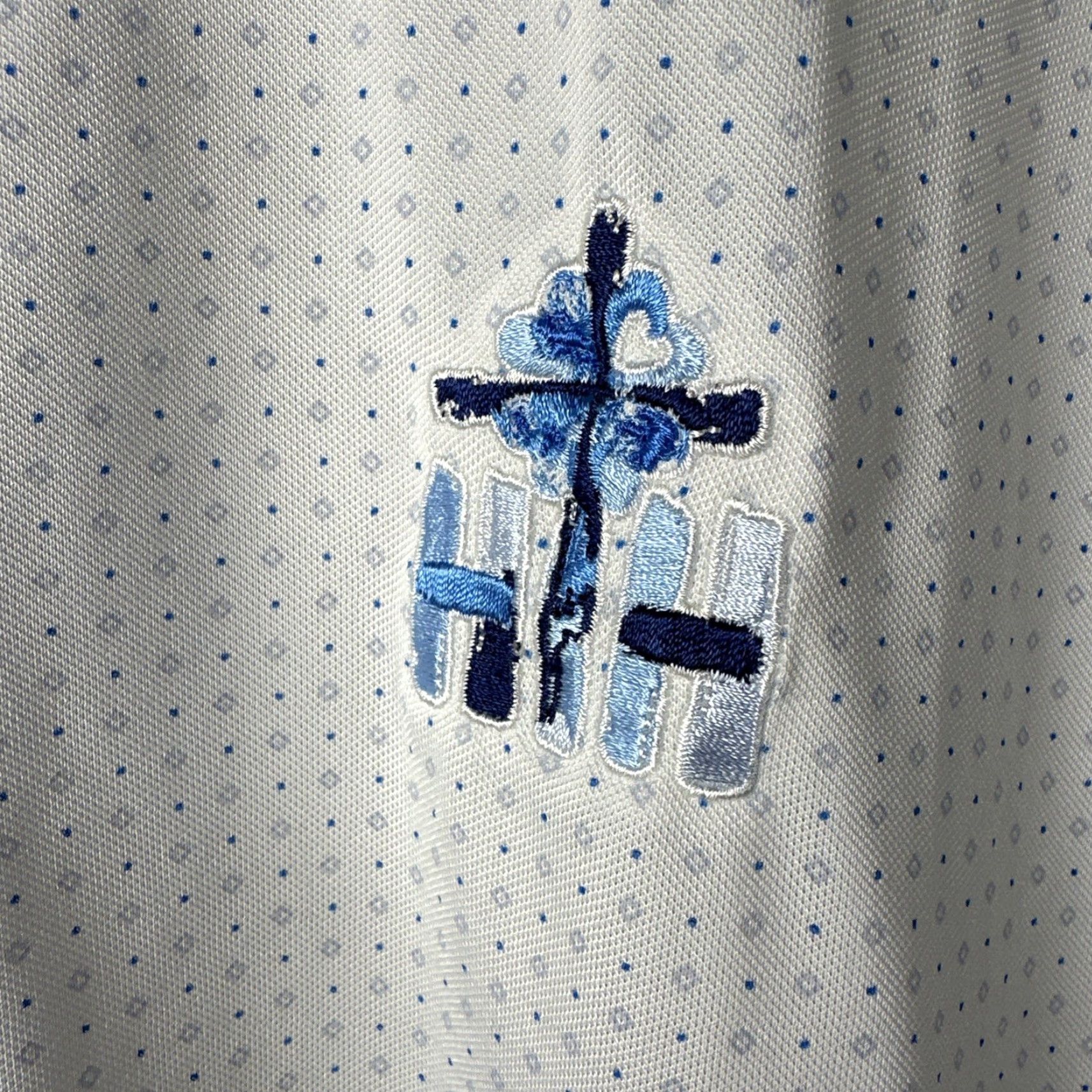 johnnie-O Johnnie O Polo Men’s Large White Blue Cross Embroidered Geometric Performance Shirt Size US L / EU 52-54 / 3 - 2 Thumbnail