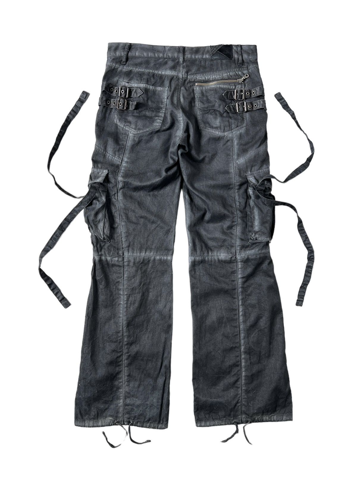 GOSTAR DE FUGA Fuga Black Smoke Bondage Flare Cargo Pants Size US 33 - 2 Thumbnail
