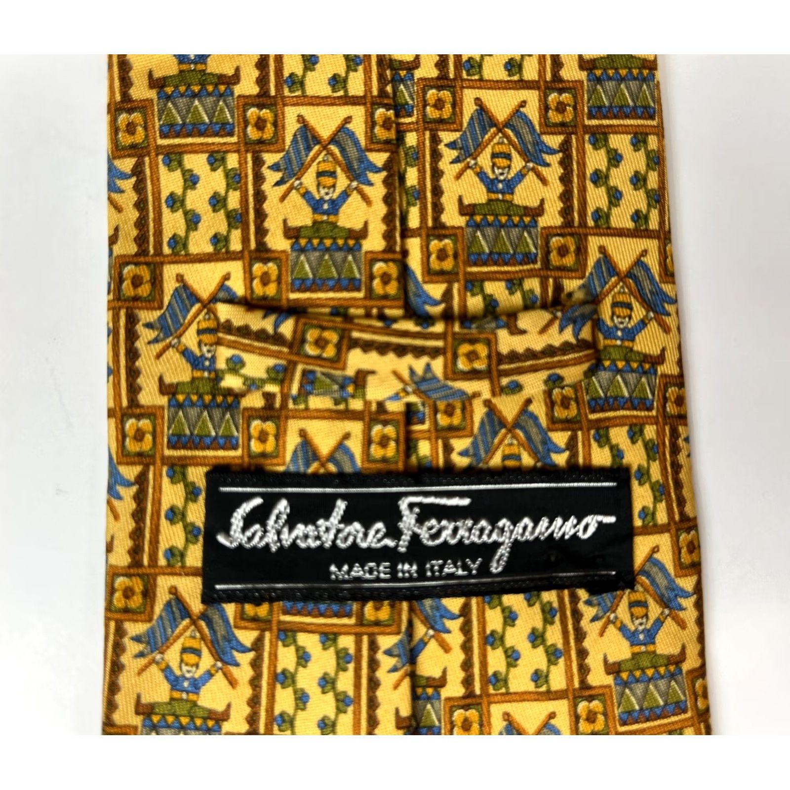 Salvatore Ferragamo Salvatore Ferragamo Men’s Luxury Silk Tie Novelty Made in Italy Yellow 57"-60" Wide 3.75" 100% Silk Adult Tie Men’s Designer Size ONE SIZE - 7 Thumbnail