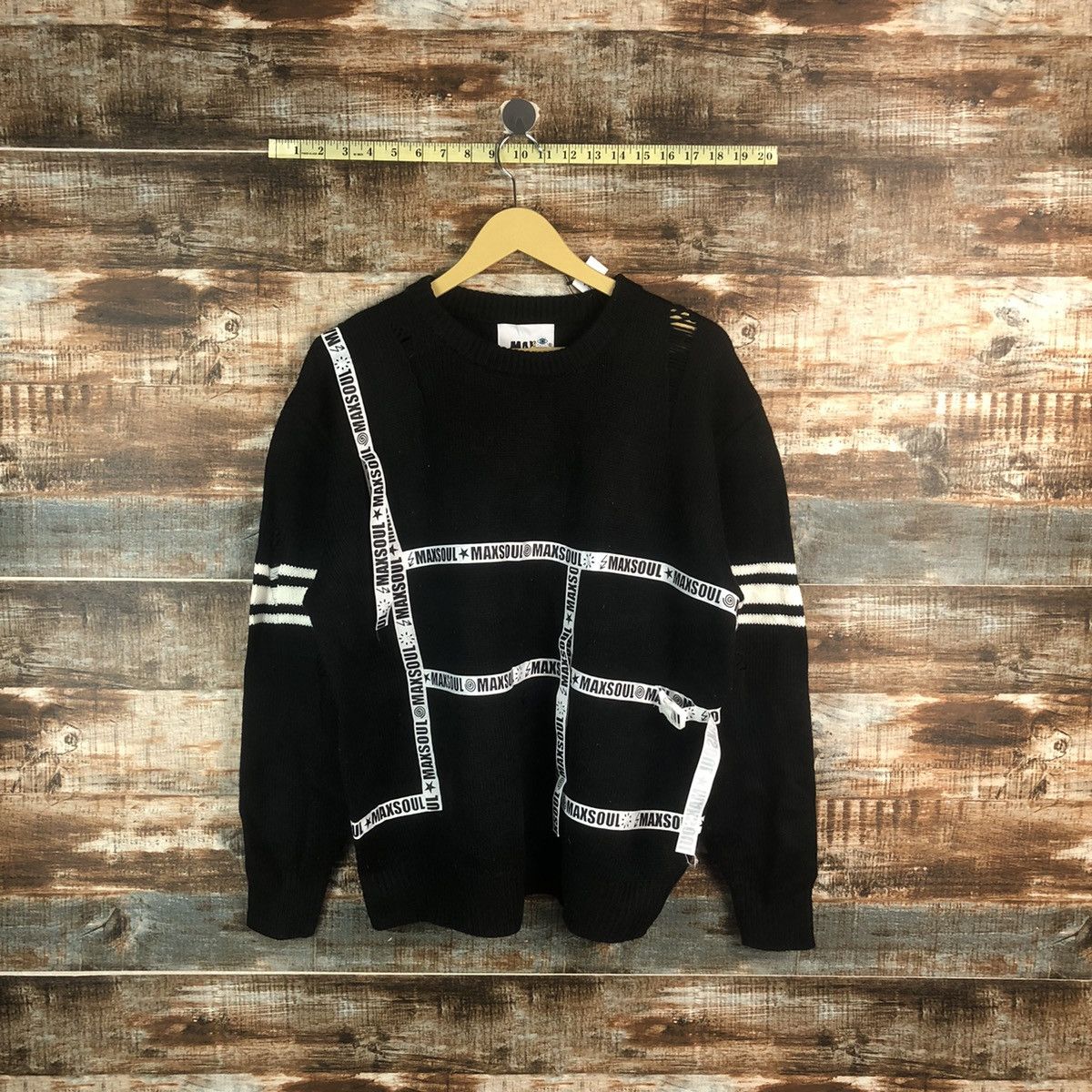 Japanese Brand Max Soul Black ripped distressed Knitwear #A2345 Size US L / EU 52-54 / 3 - 1 Thumbnail