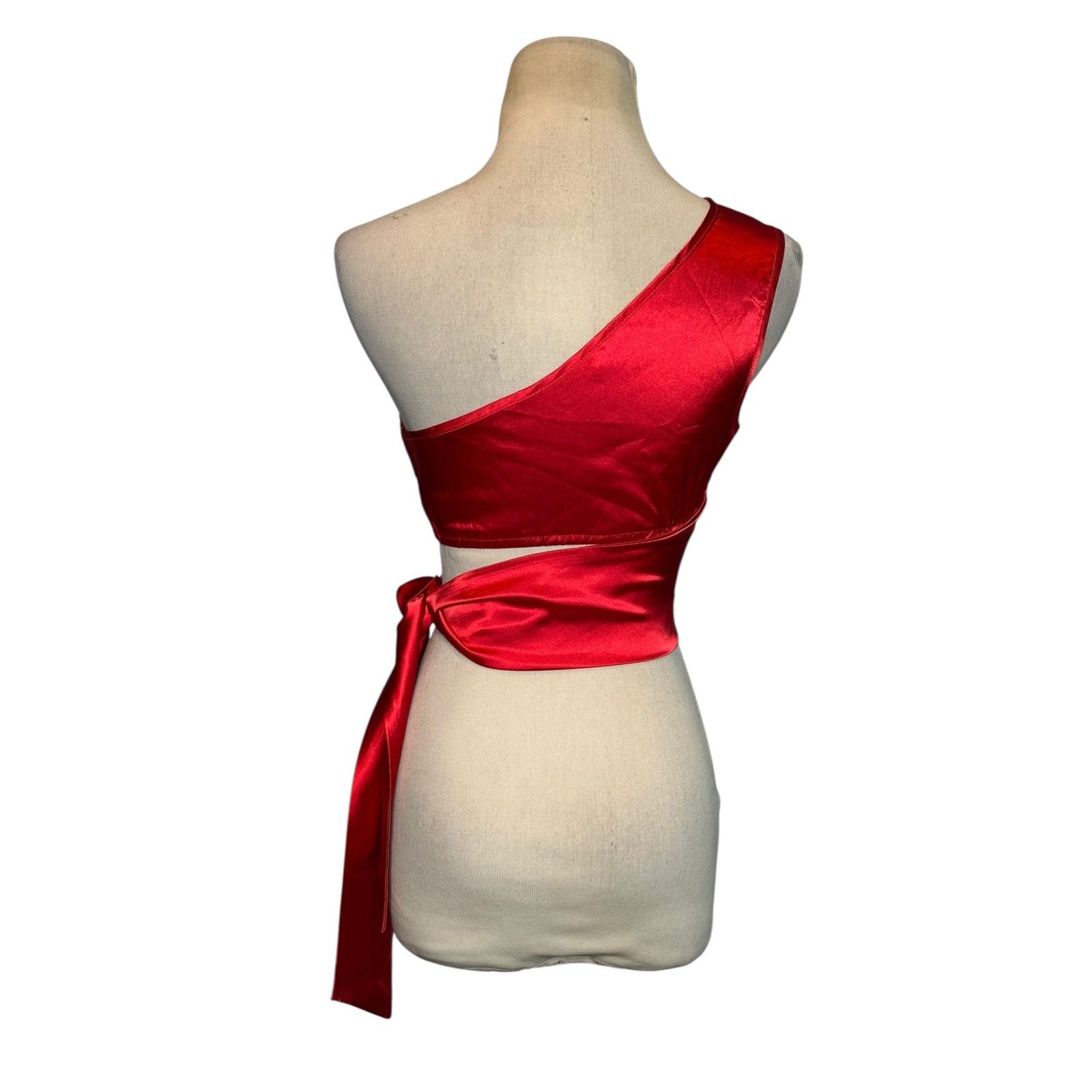 Shein Shein Red Calvaya One Shoulder Tie Side Satin Top size XS Size XS / US 0-2 / IT 36-38 - 9 Thumbnail