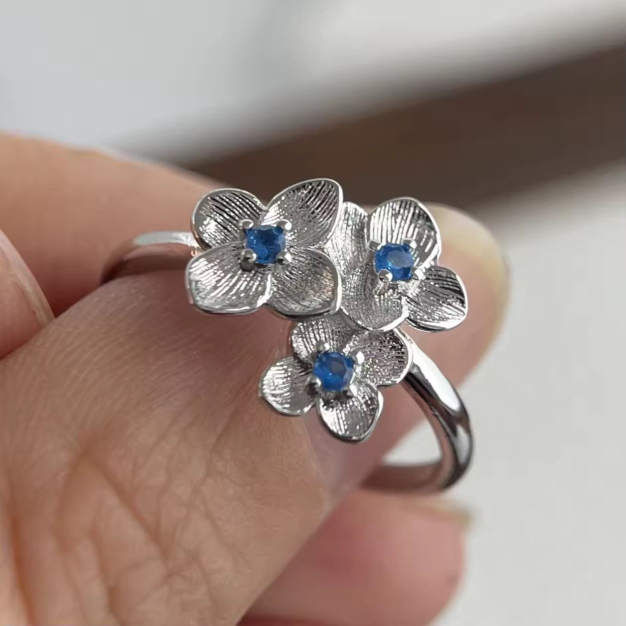 Other Blue Flower Zircon Resizeable Ring Size ONE SIZE - 1 Thumbnail