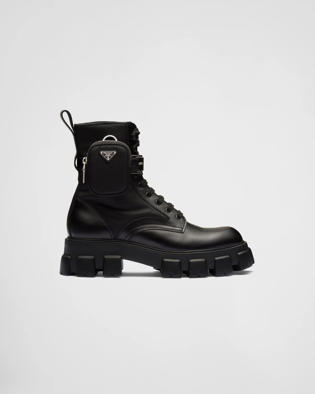 Prada PRADA BOOTS TRIANGLE LEATHER LOGO 2UE007_3LFR_F0002_F_D002 | Grailed