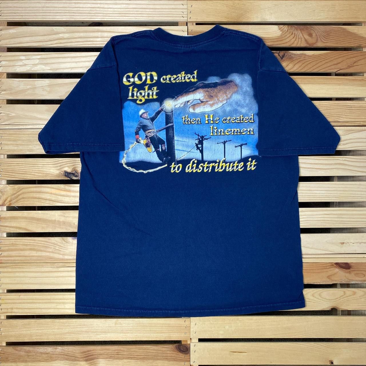 Gildan Vintage "God Created.." Navy Blue Union Jesus Tee Size Large Size US L / EU 52-54 / 3 - 1 Thumbnail