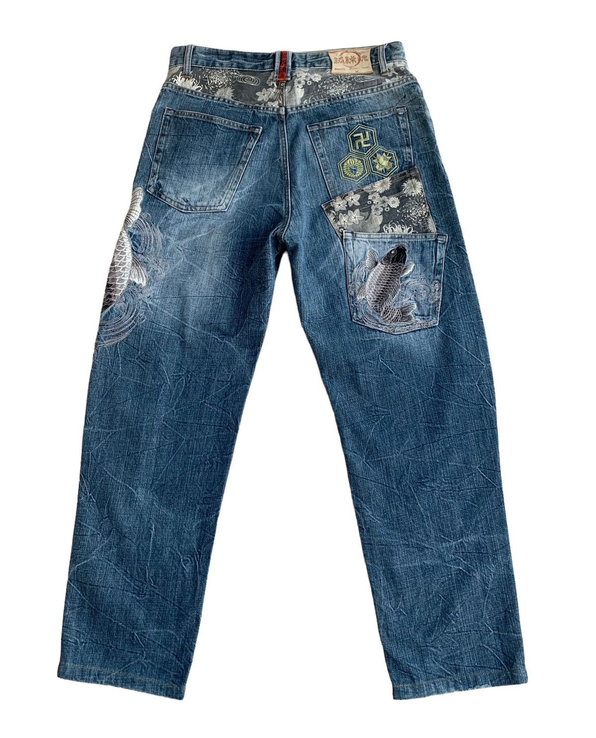 Japanese Brand Vintage Japanese Brand Karakuri Embroidery Fish Koi Jeans Size US 34 / EU 50 - 8 Thumbnail