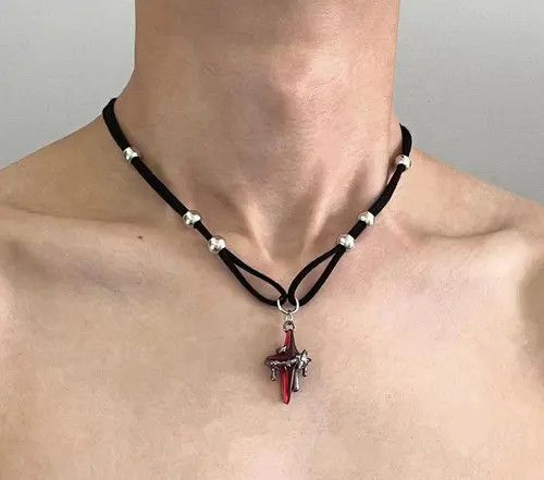 Jewelry Gothic Red Cross Pendant Necklace Size ONE SIZE - 2 Thumbnail