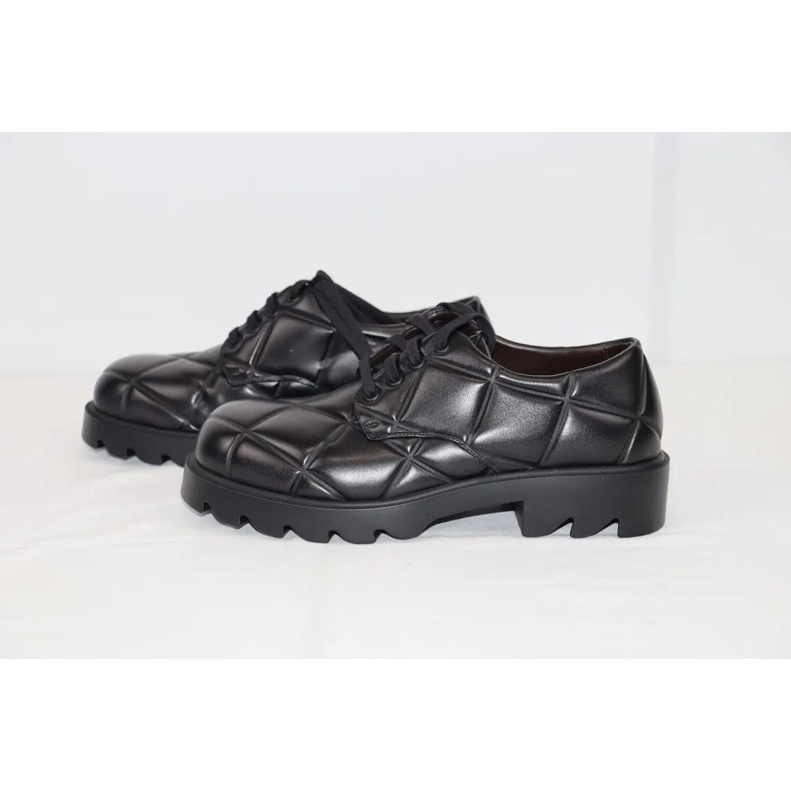 Bottega Veneta o1rshd1 Quilted Nappa Leather Strut Derby Shoes in Black Size US 11 / EU 44 - 5 Thumbnail