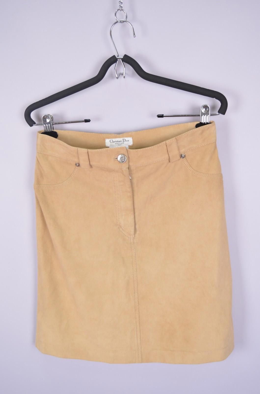 Christian Dior Camel Skirt Pockets Embroided Logo Size FR42