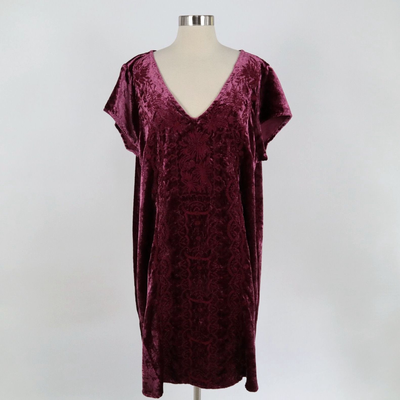 image of Vintage Soft Surroundings Tunic Dress Womens 2X Velvet Embroidery Burgundy Red Magenta in White (Si