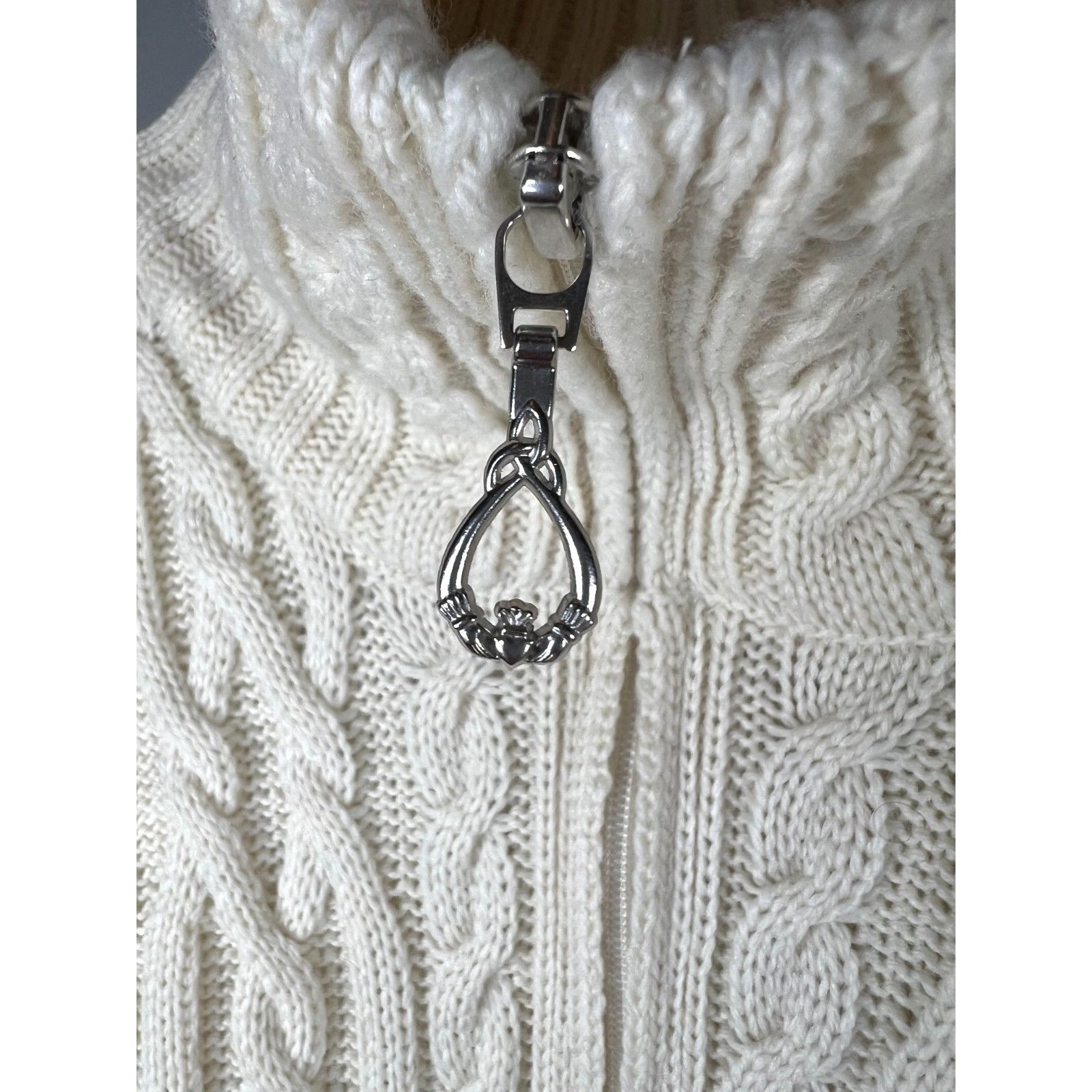 Other Aran Co. Sweater Womens Large White Merino Wool Full Zip Cab Size L / US 10 / IT 46 - 3 Thumbnail