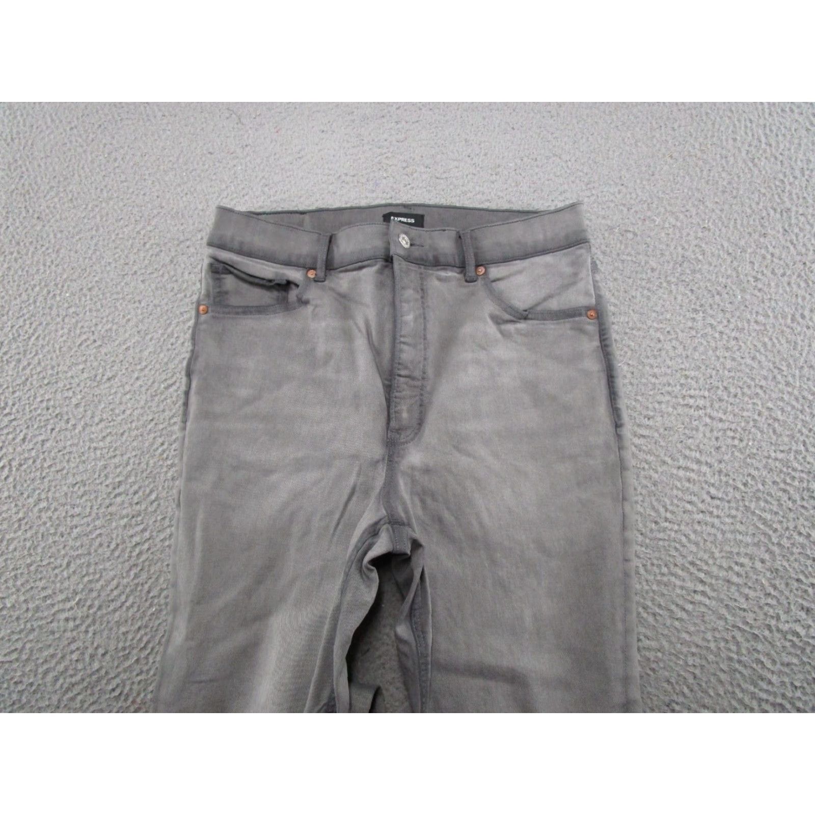 Express Express Women's Gray Denim Super High Rise Stretch Mom Jeans Size 12 Size 34" / US 12 / IT 48 - 3 Thumbnail