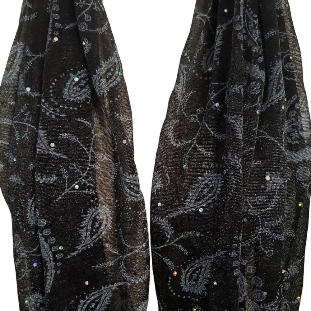 Designer CT867 Black Sequined Fringed Neck Scarf NWT Size ONE SIZE - 2 Thumbnail